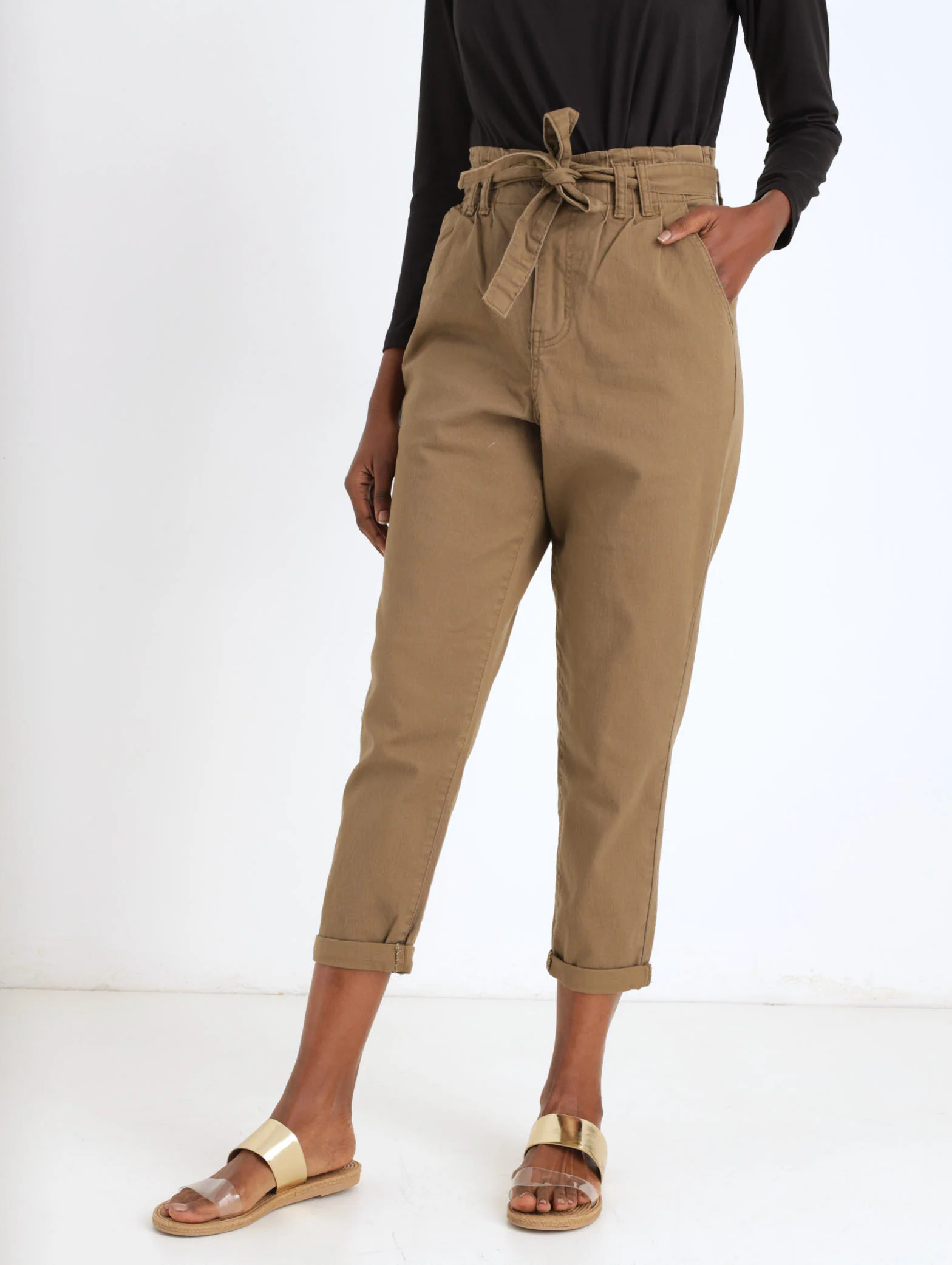 PaperBag Pleated Front Pant - Camel - Image 3