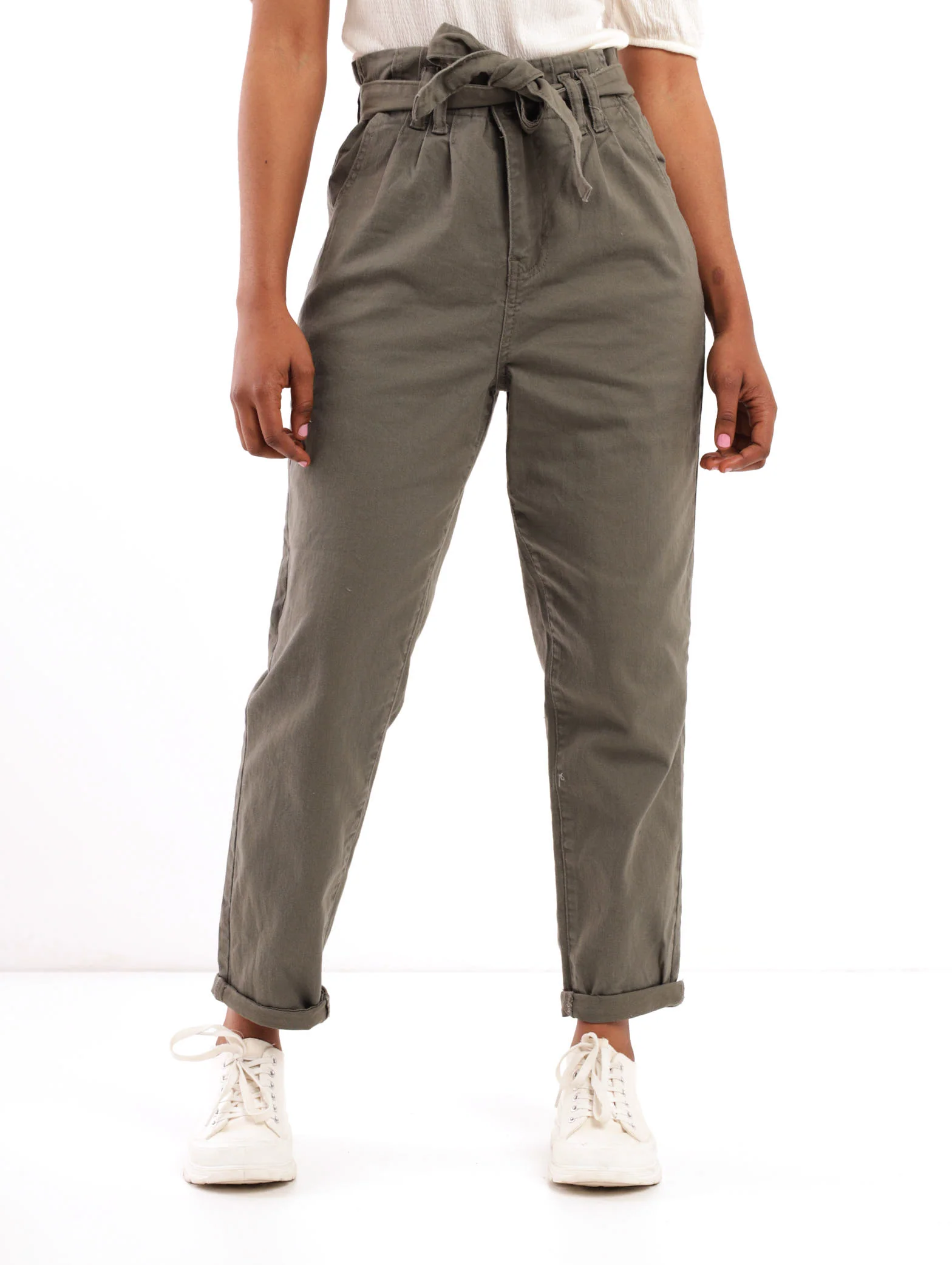 Paperbag Pleated Front Pant - Fatigue