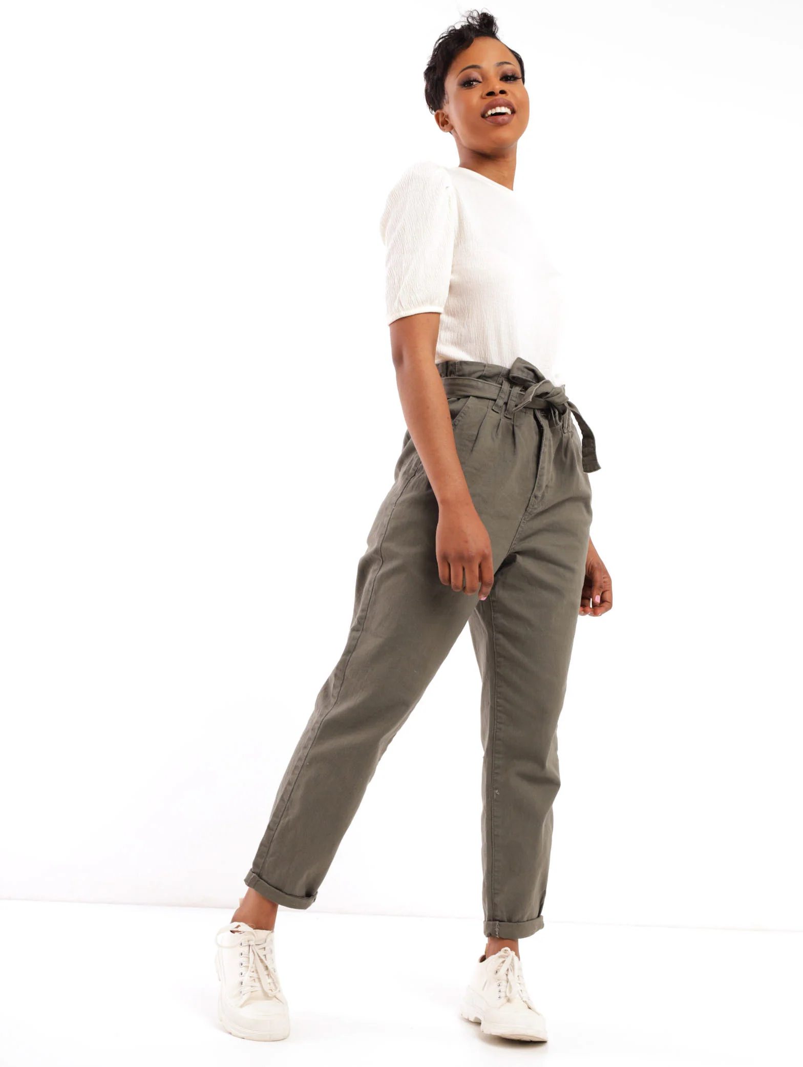 Paperbag Pleated Front Pant - Fatigue - Image 2