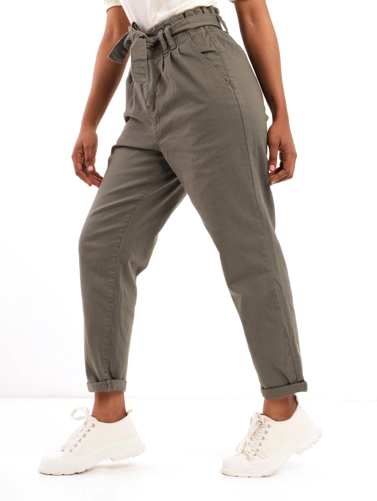 Paperbag Pleated Front Pant - Fatigue - Image 4