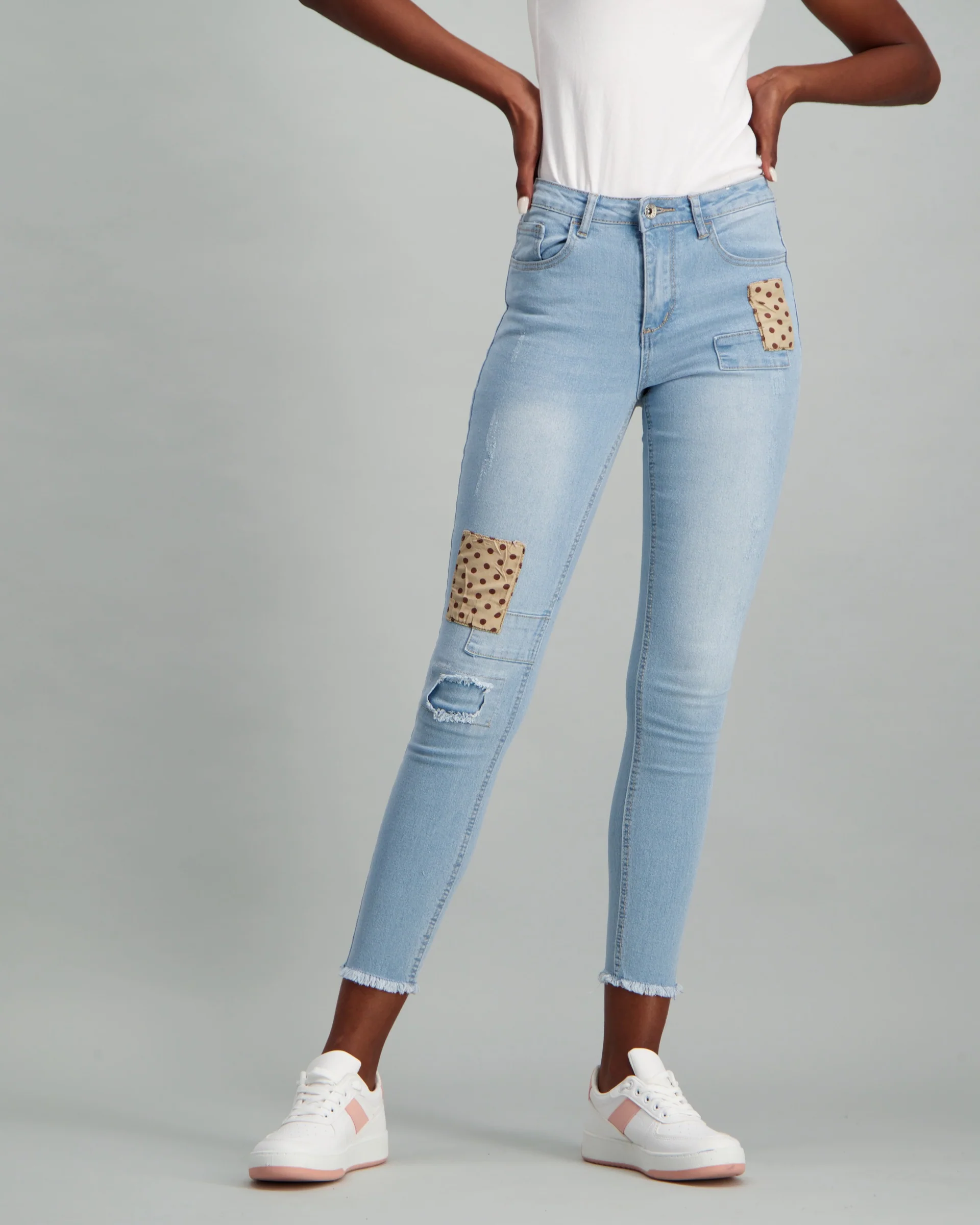 Patch Light Wash Skinny Denim Jean