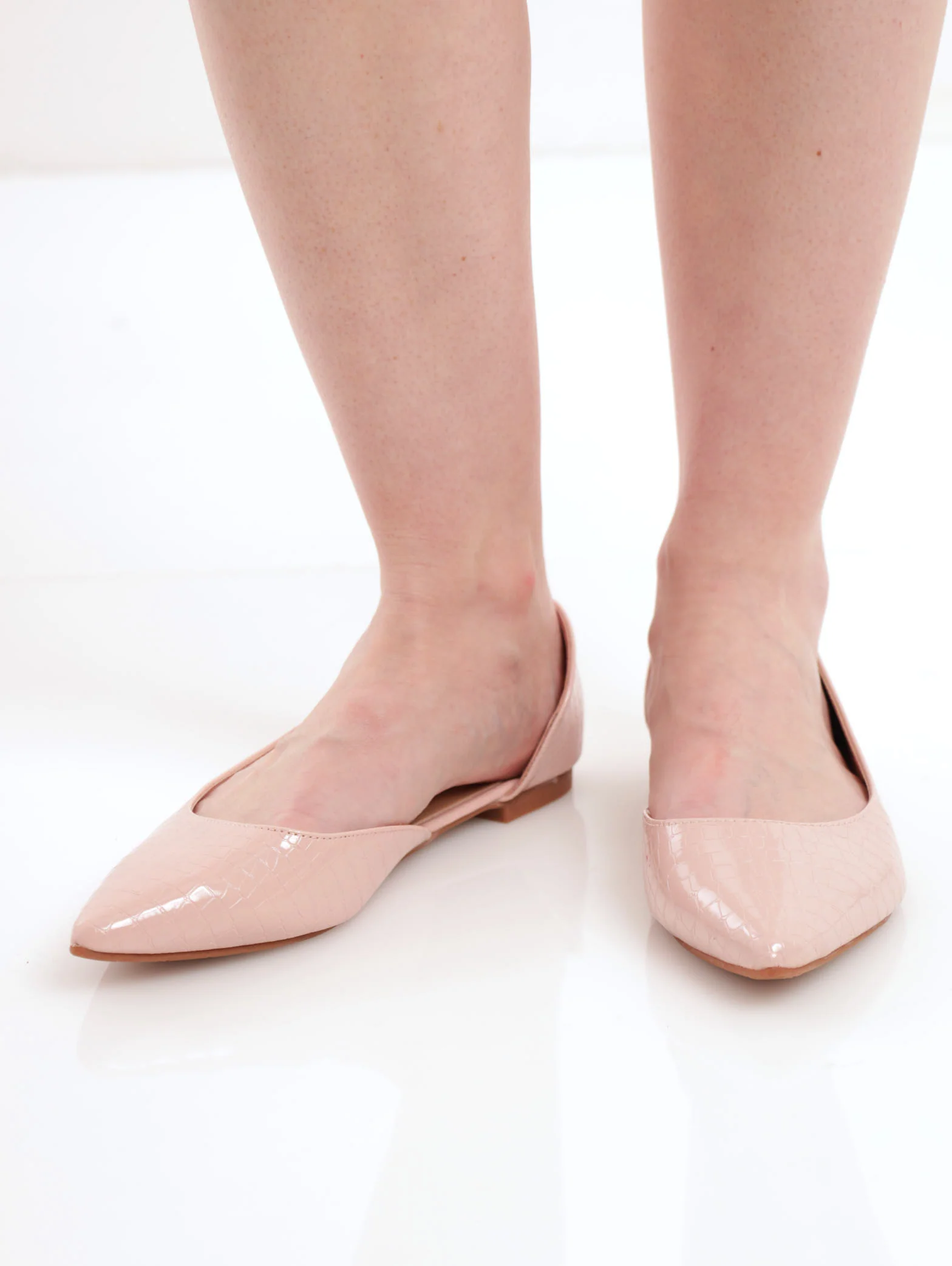 Patent Croc Open-Waist Pointy Pump Shoe - Blush