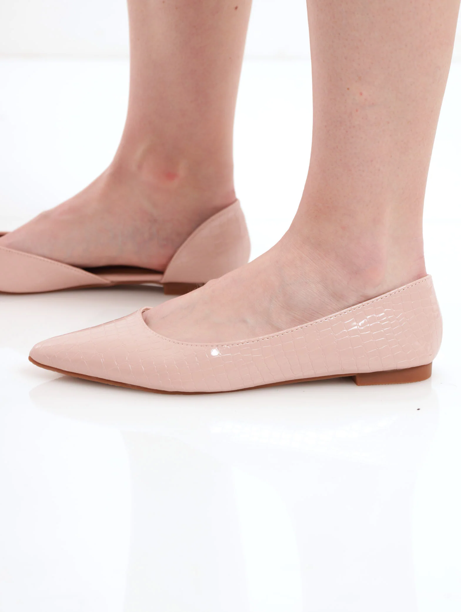 Patent Croc Open-Waist Pointy Pump Shoe - Blush - Image 2