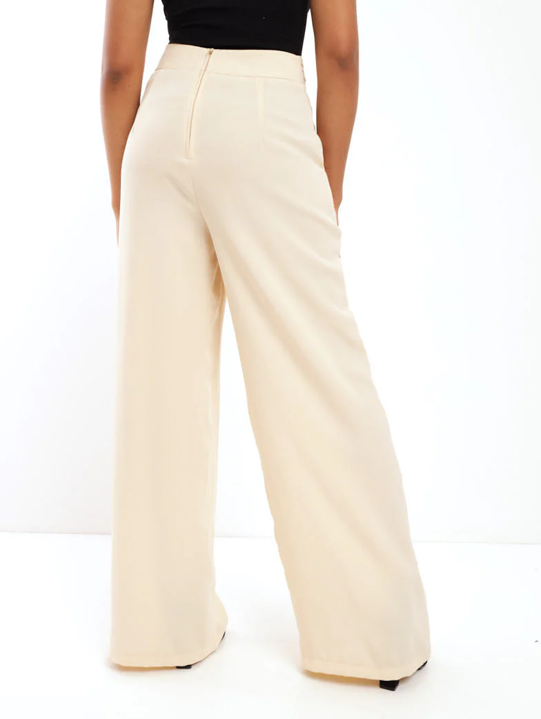 Pin Tuck Waistband Detail Wideleg Pant - Sand - Image 4