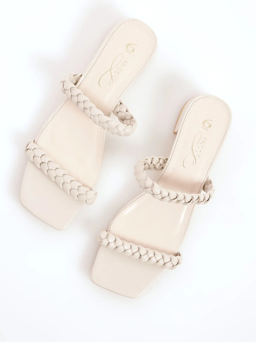 Plaited Double Strap Mule On Stacked Heel - Bone