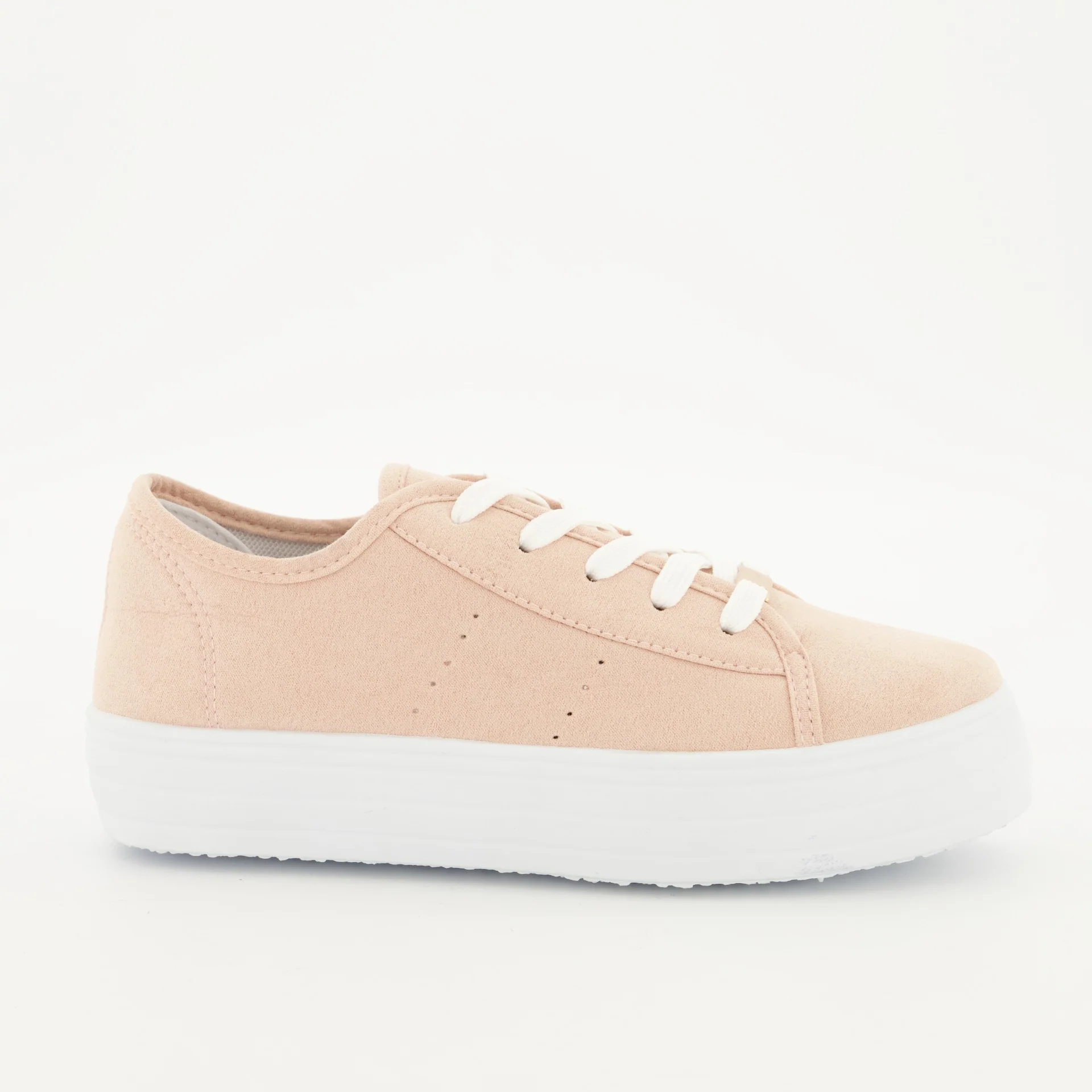 Platform Lace Up Sneaker with Side Pinholes - Blush