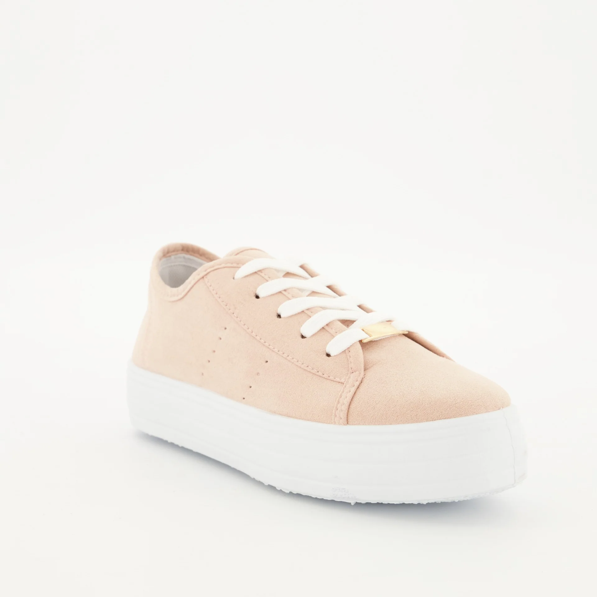 Platform Lace Up Sneaker with Side Pinholes - Blush - Image 2