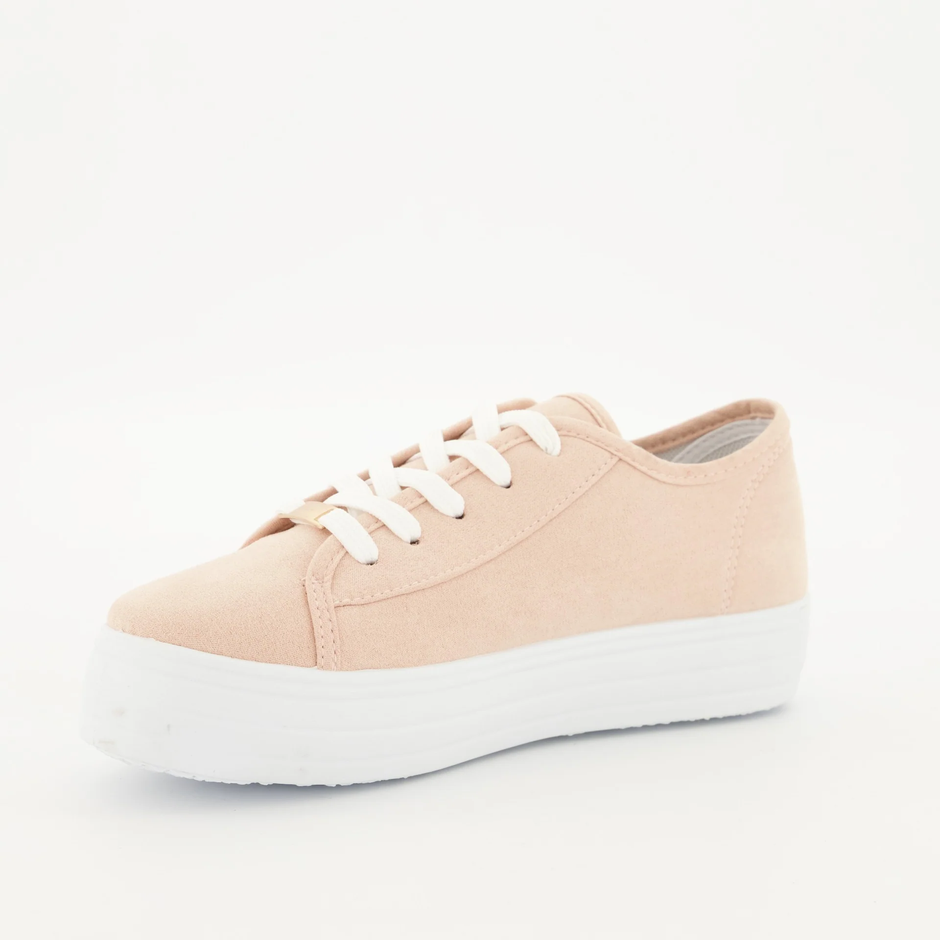Platform Lace Up Sneaker with Side Pinholes - Blush - Image 4