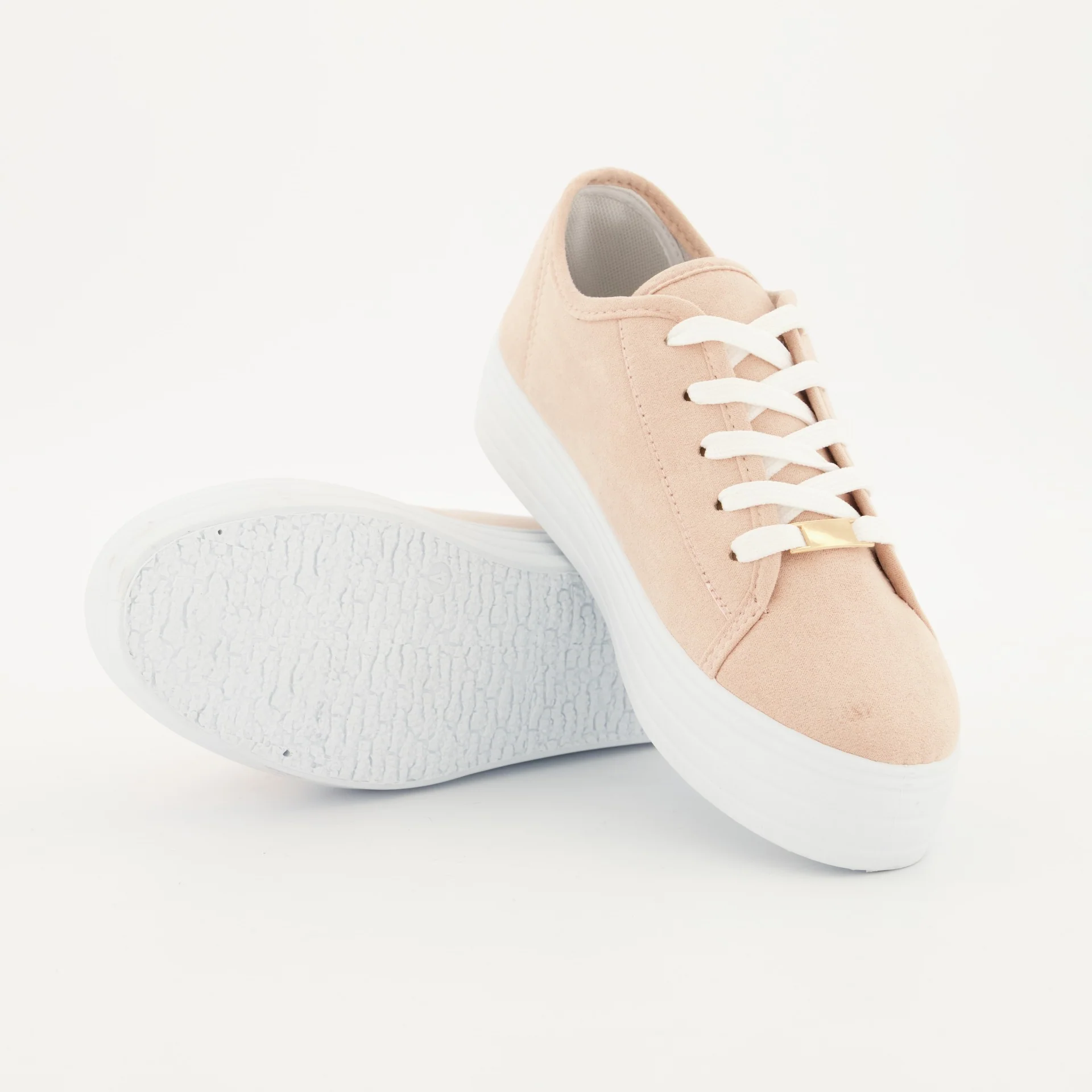 Platform Lace Up Sneaker with Side Pinholes - Blush - Image 6