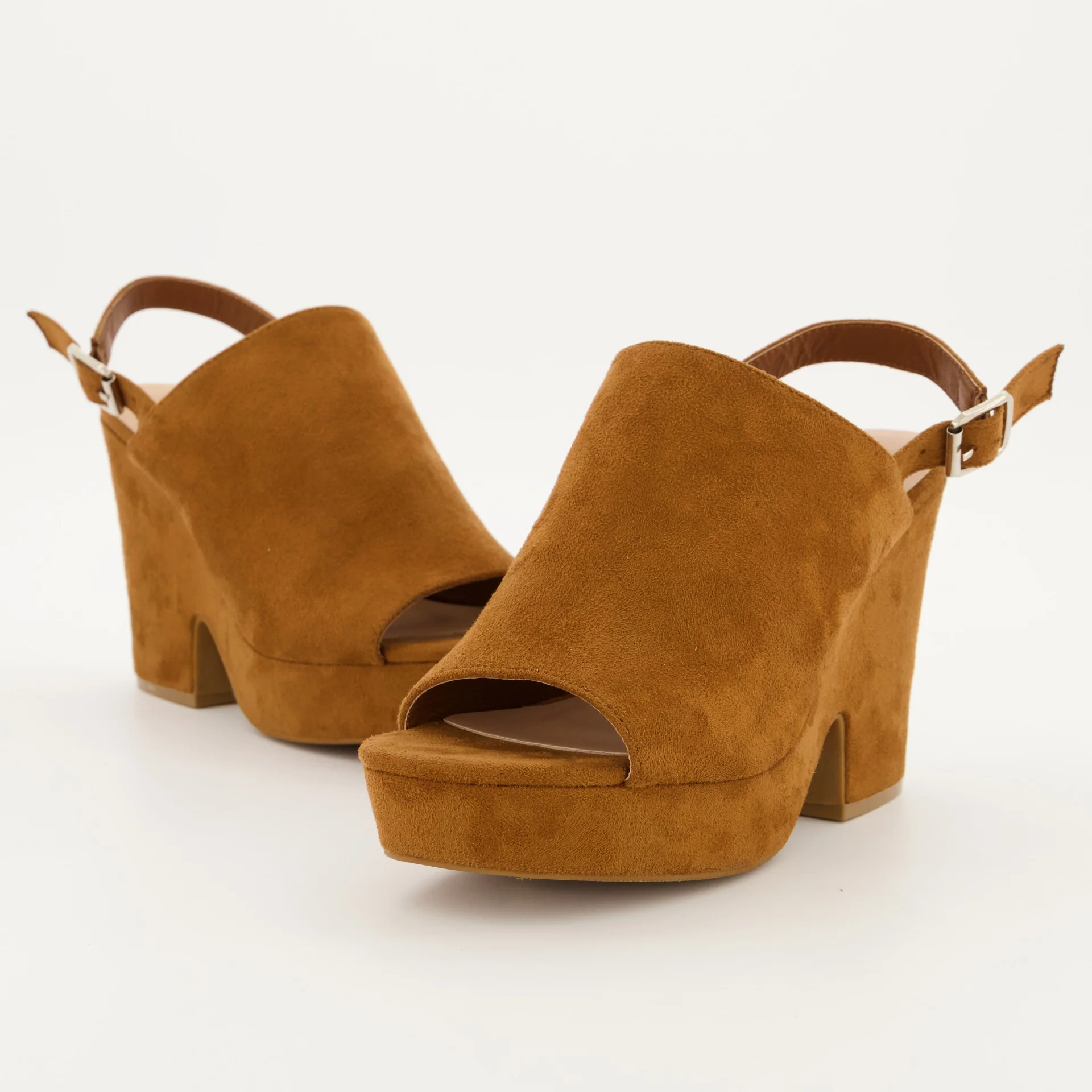 Platform Peep toe Slingback Heel - Tan - Image 9