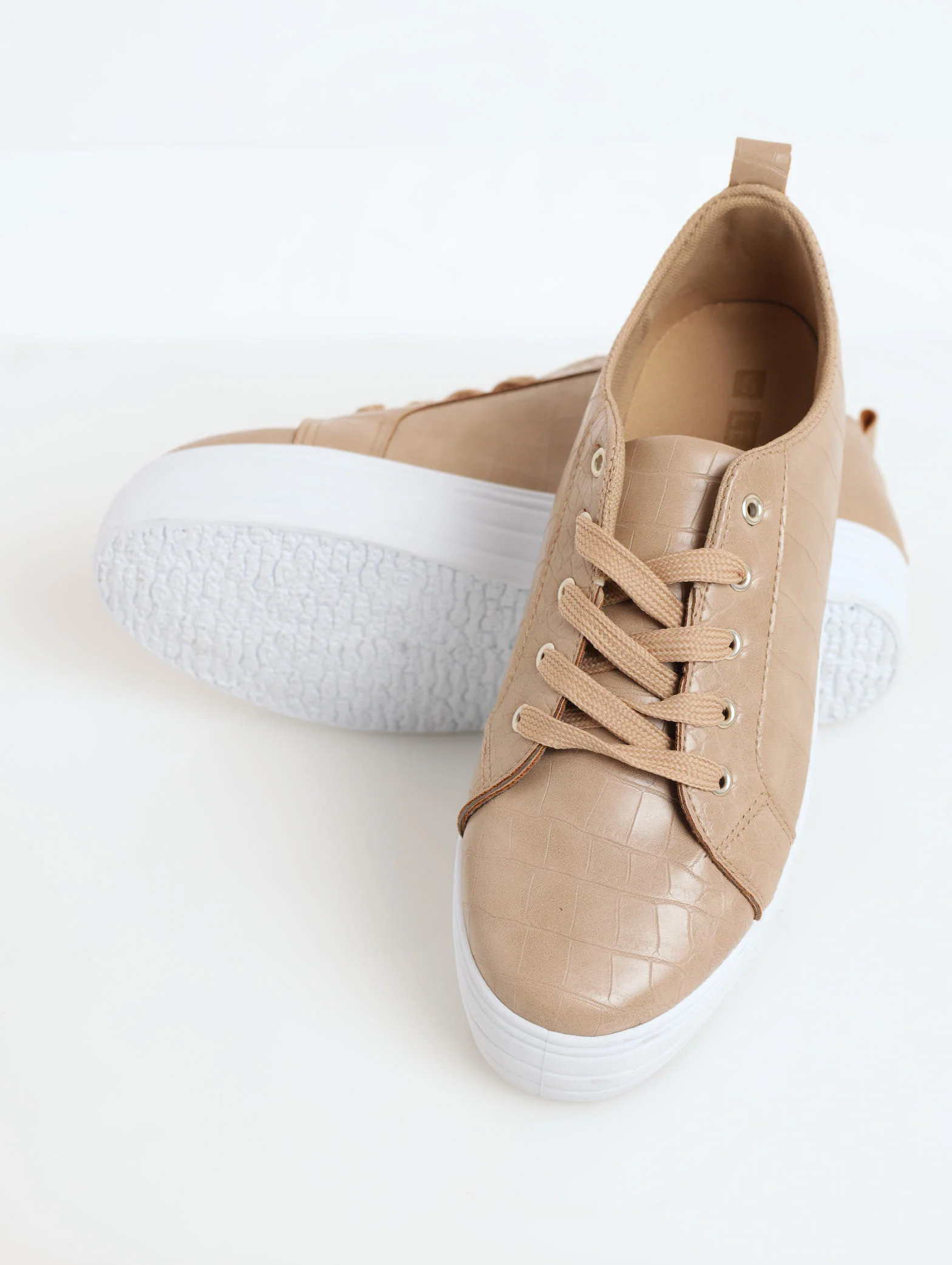 Platform Snake Embossed Plimsole Sneaker - Taupe