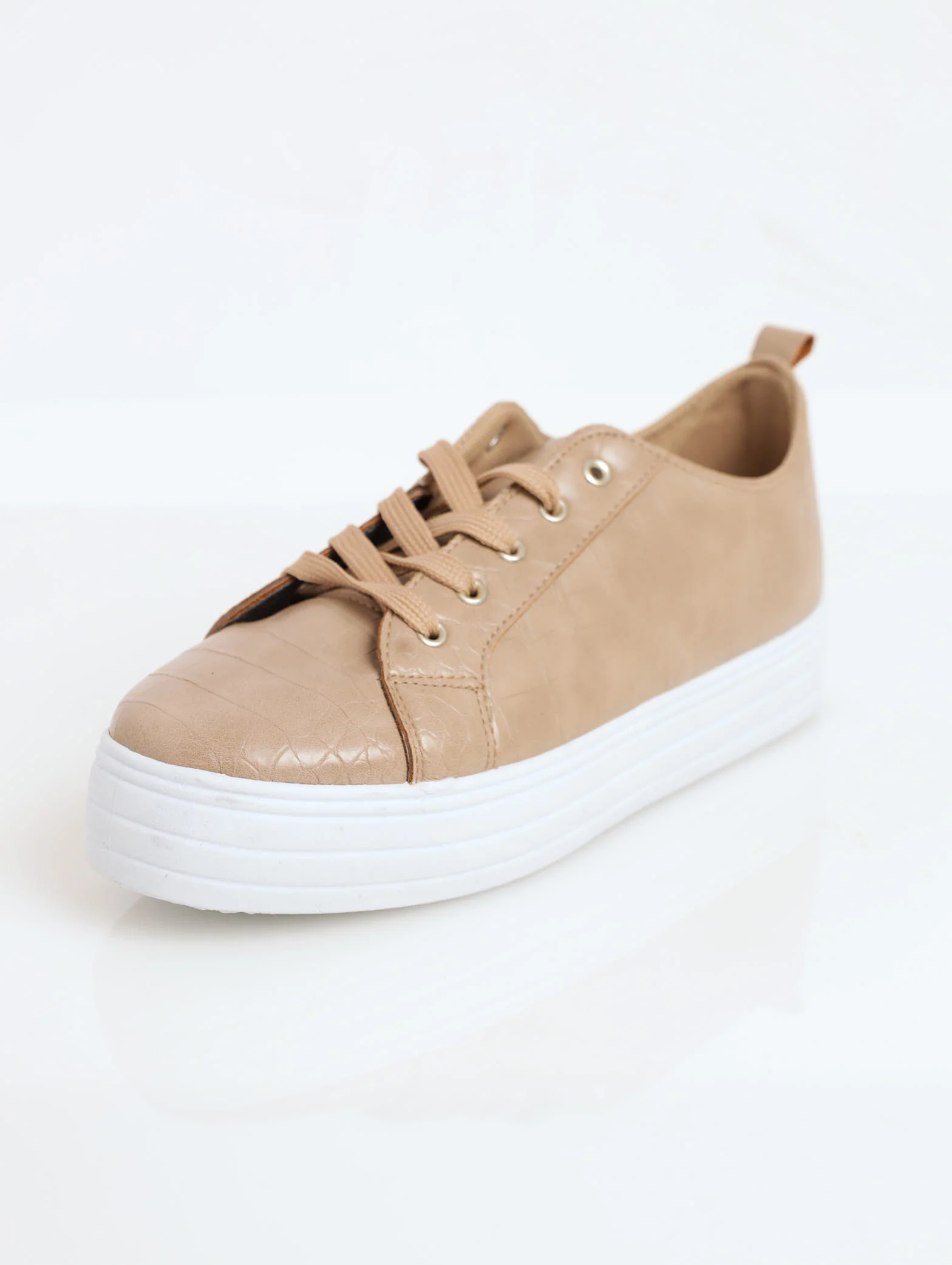 Platform Snake Embossed Plimsole Sneaker - Taupe - Image 3