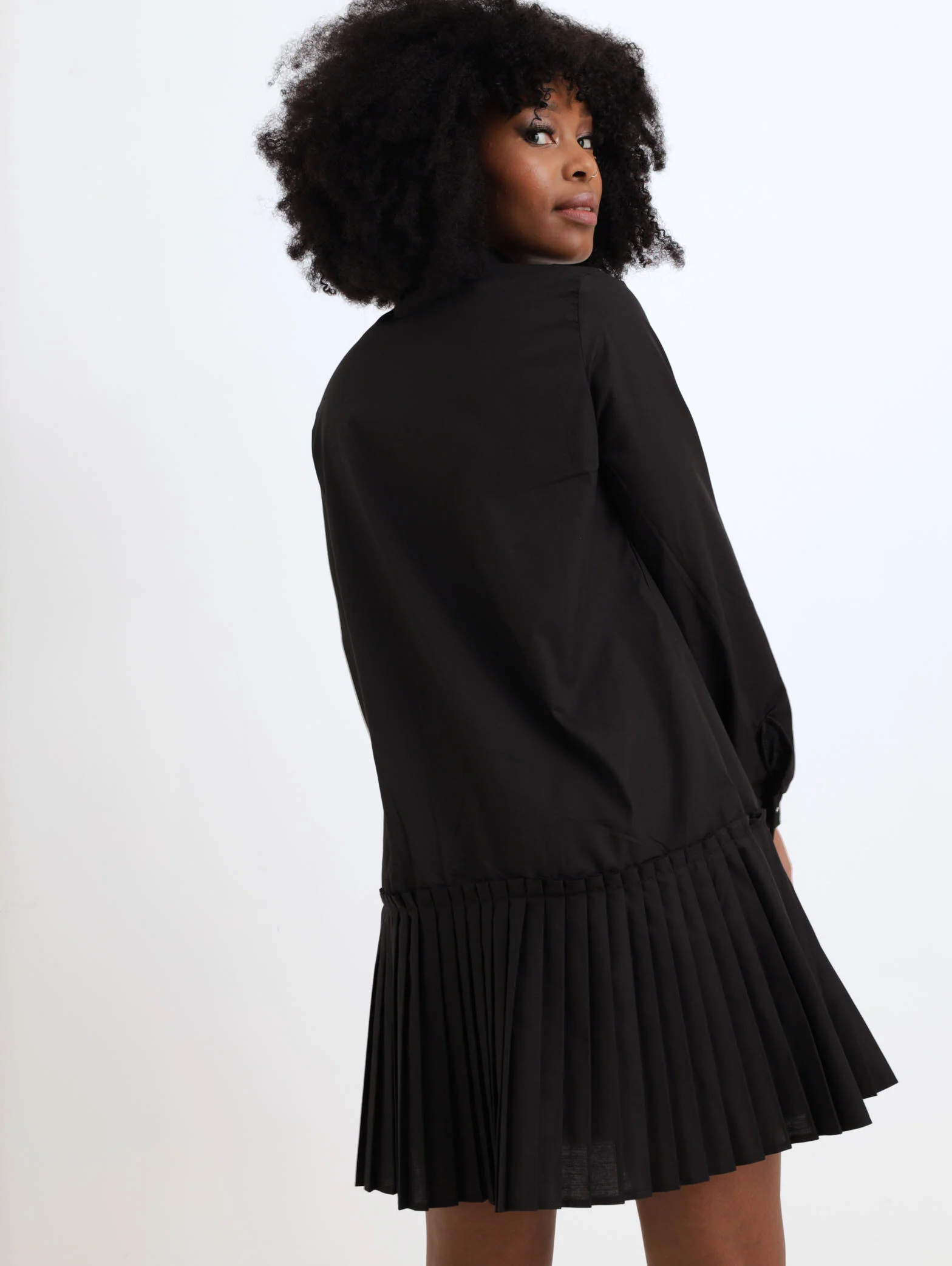 Pleat Detail Shirt Mini Dress - Black - Image 3