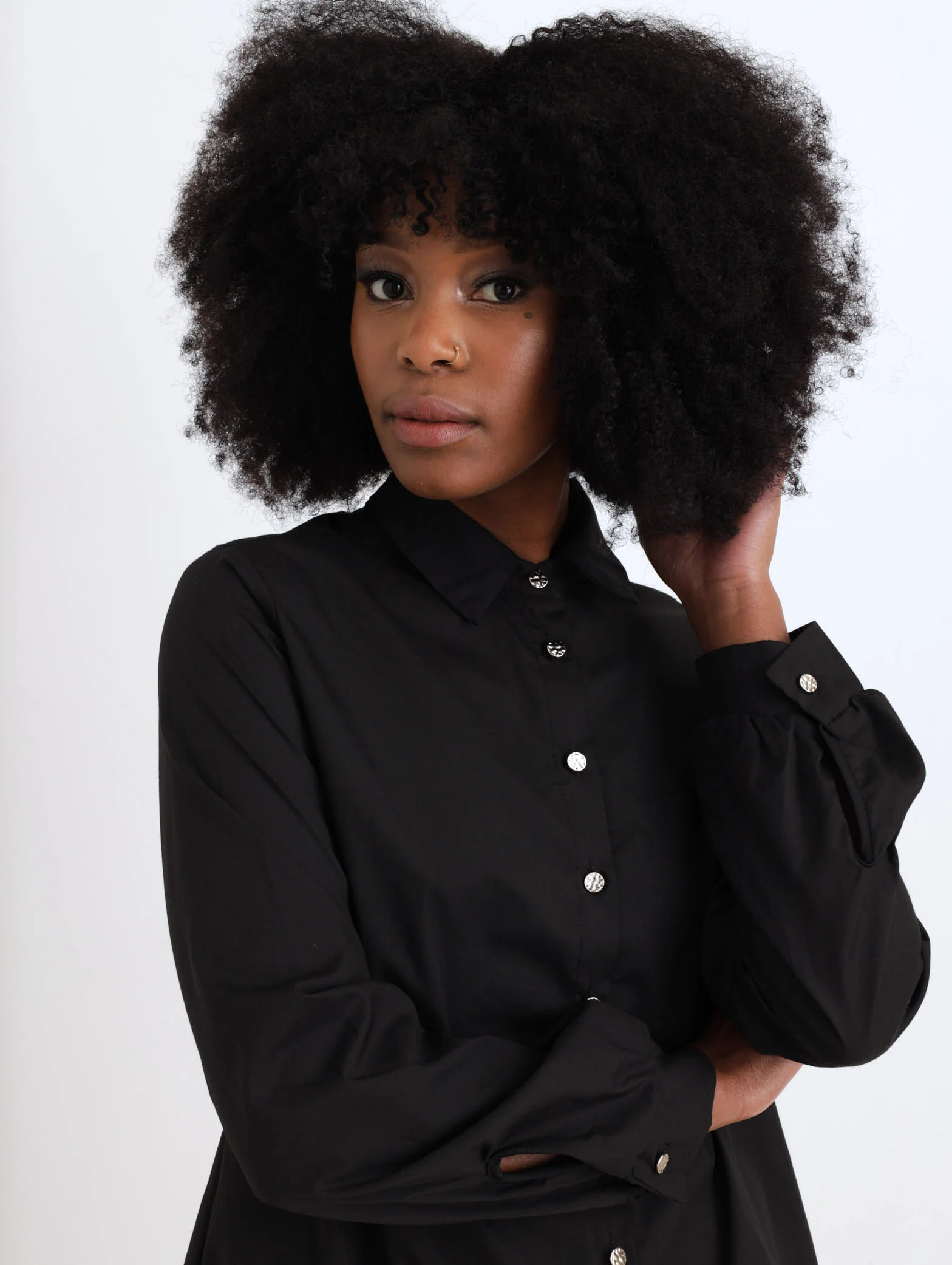 Pleat Detail Shirt Mini Dress - Black - Image 4
