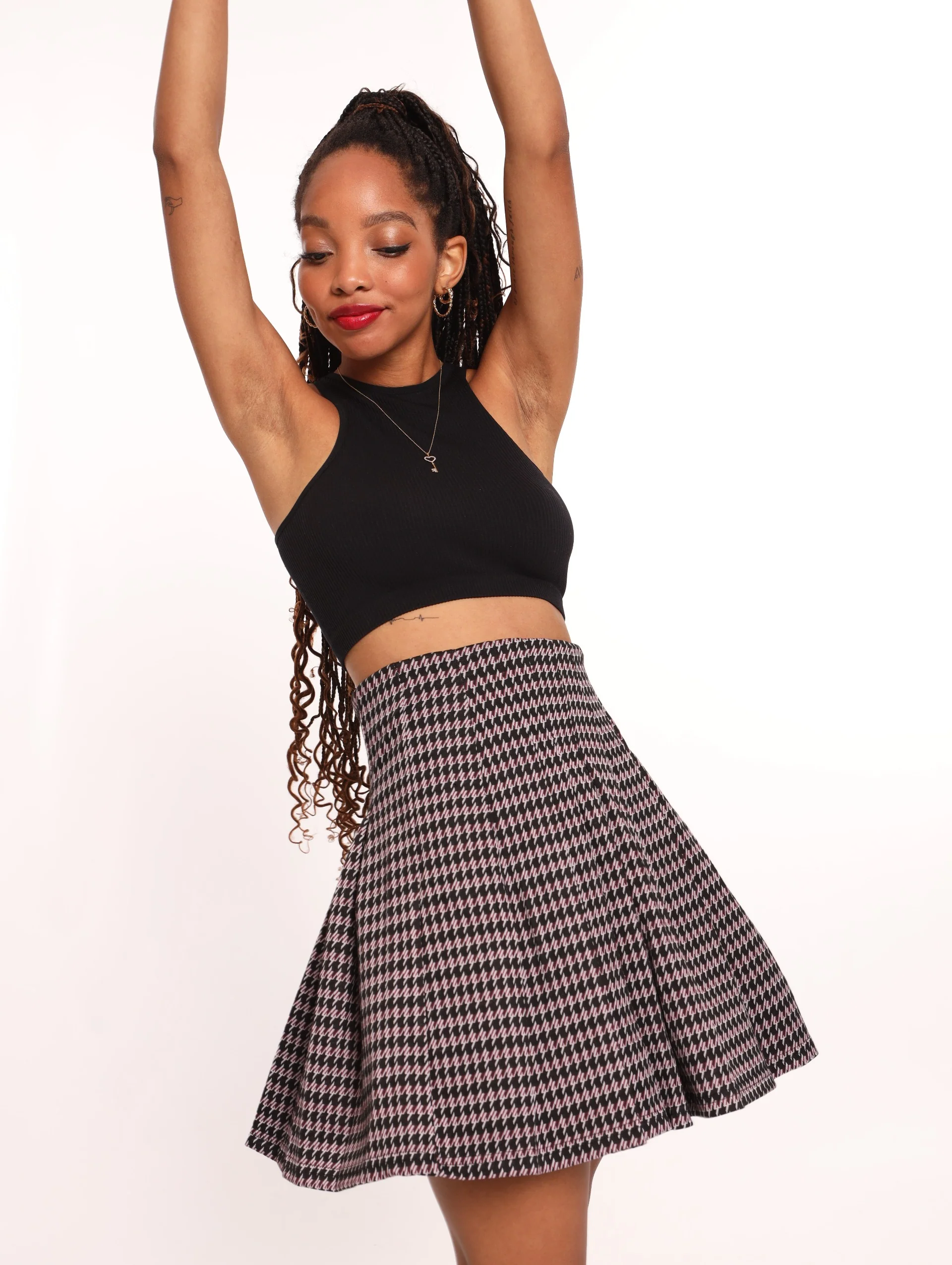 Pleated Check Mini Skirt - Image 2