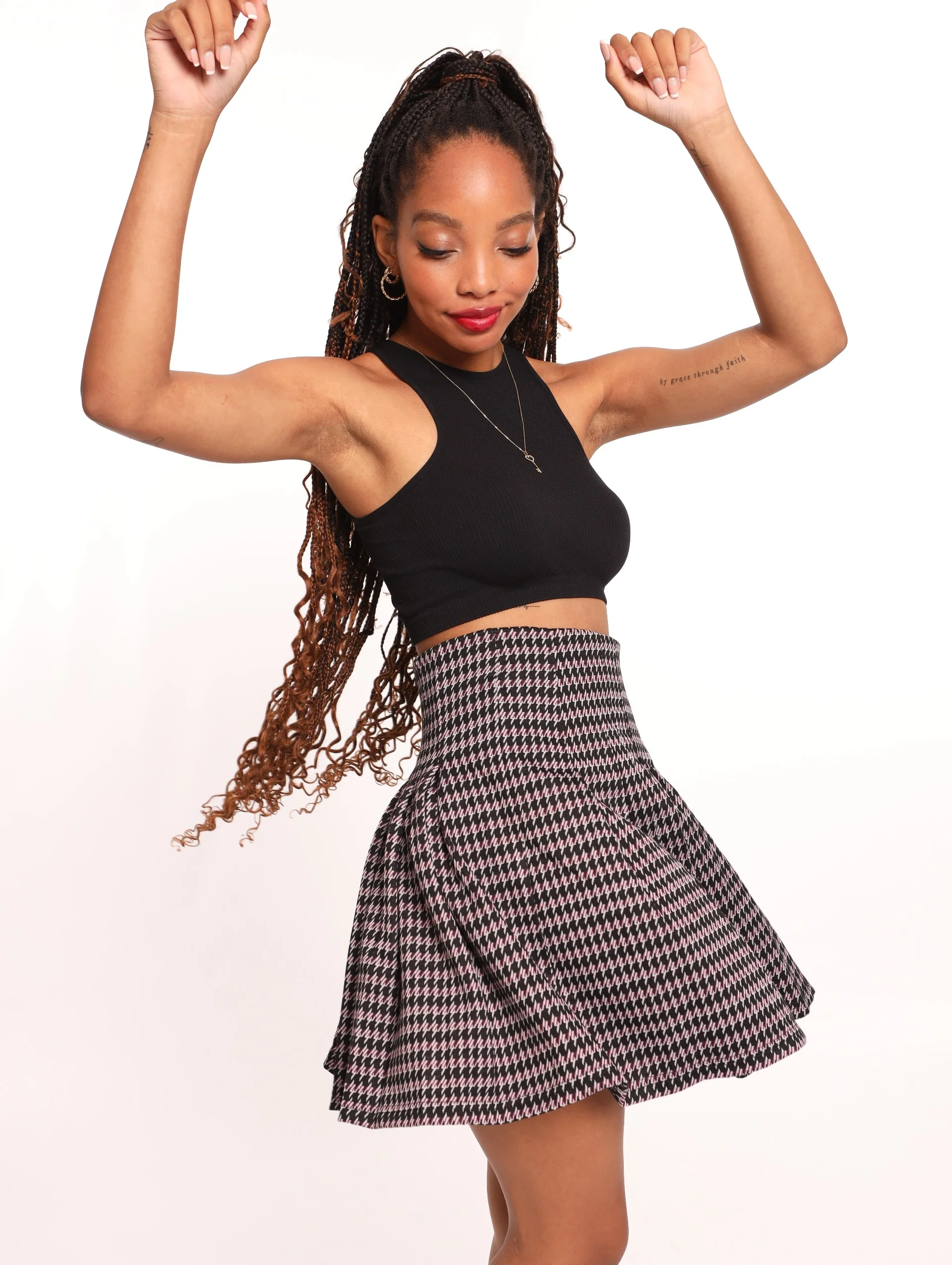 Pleated Check Mini Skirt - Image 3