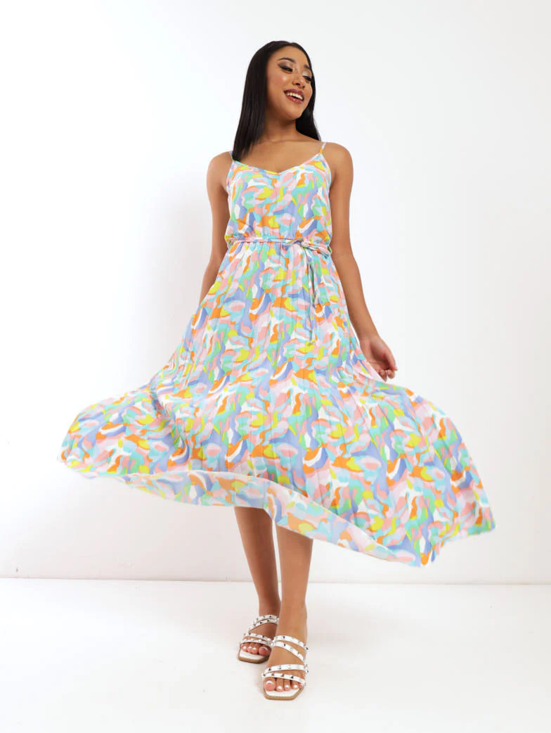 Pleated Floral Midi Dress