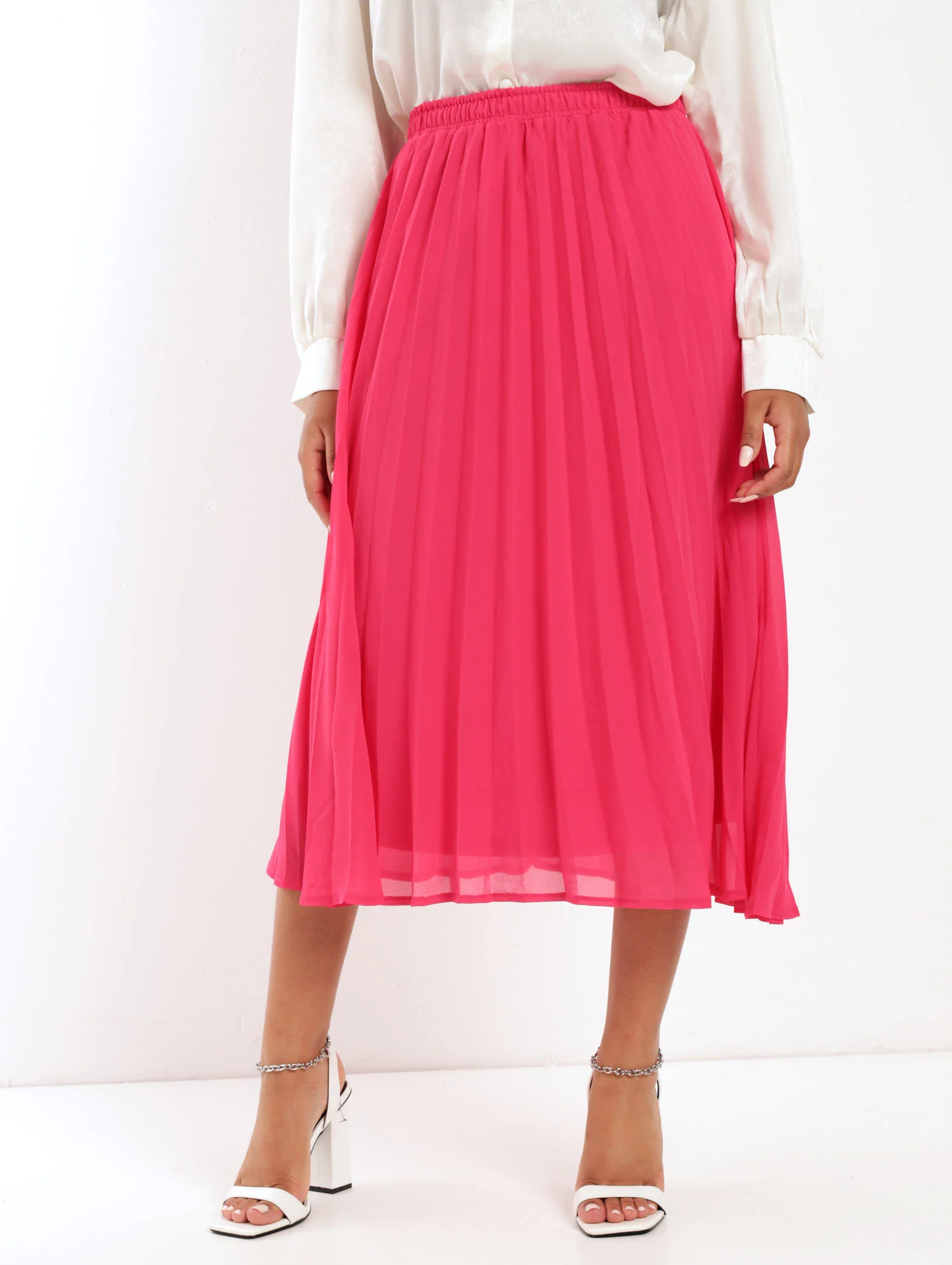 Pleated Georgette Skirt - Cerise