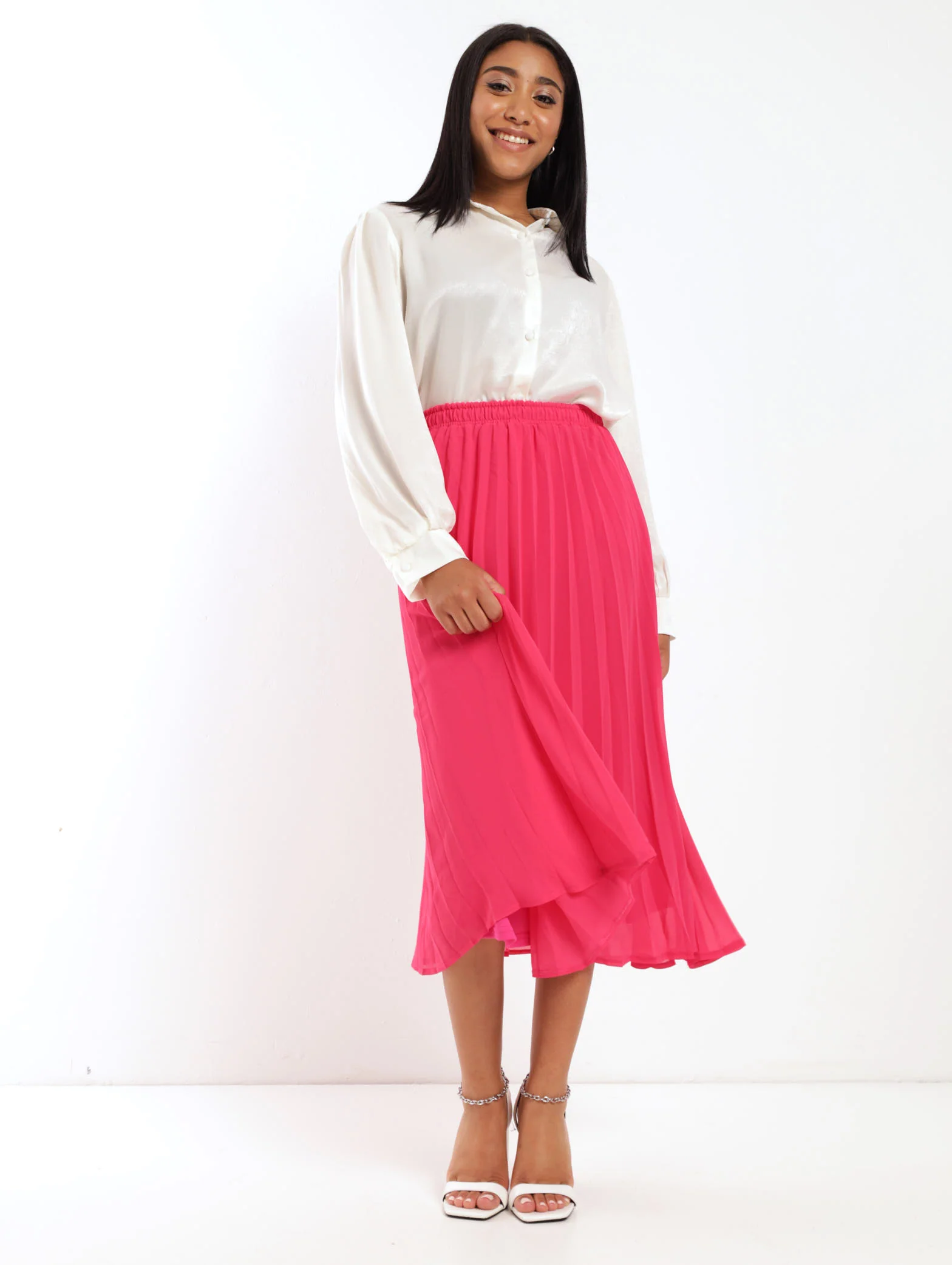 Pleated Georgette Skirt - Cerise - Image 2
