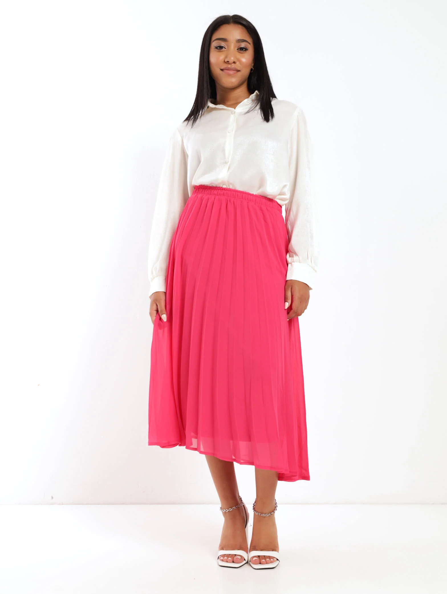 Pleated Georgette Skirt - Cerise - Image 3