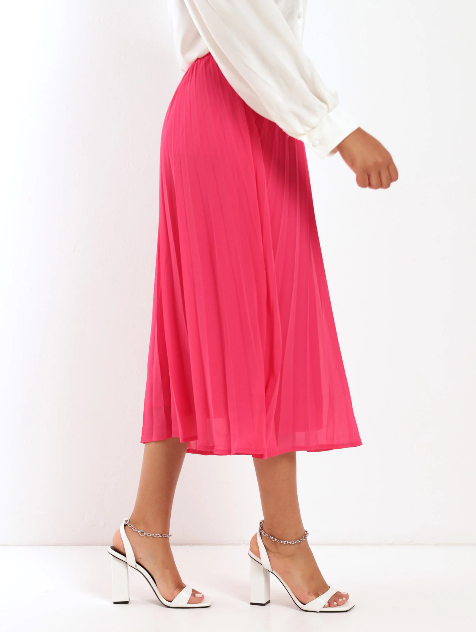 Pleated Georgette Skirt - Cerise - Image 4