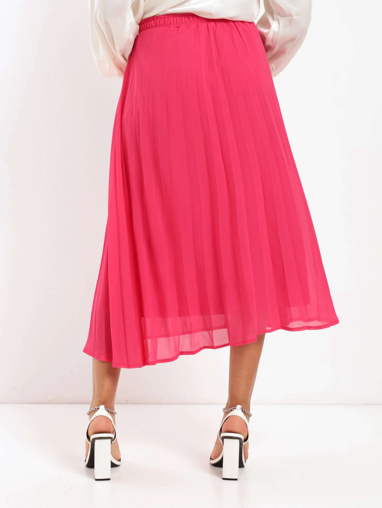 Pleated Georgette Skirt - Cerise - Image 5