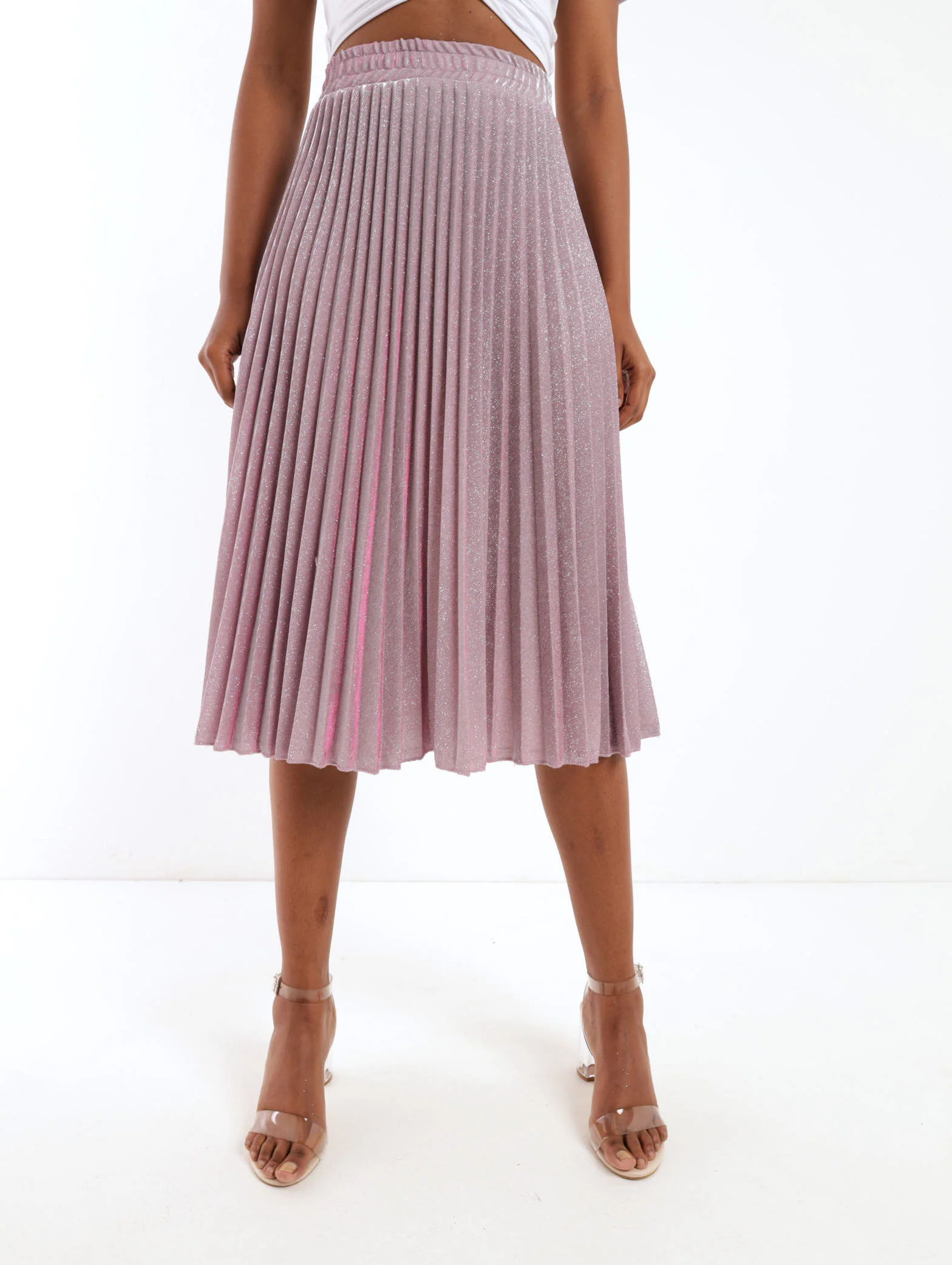 Pleated Lurex Skirt - Pink