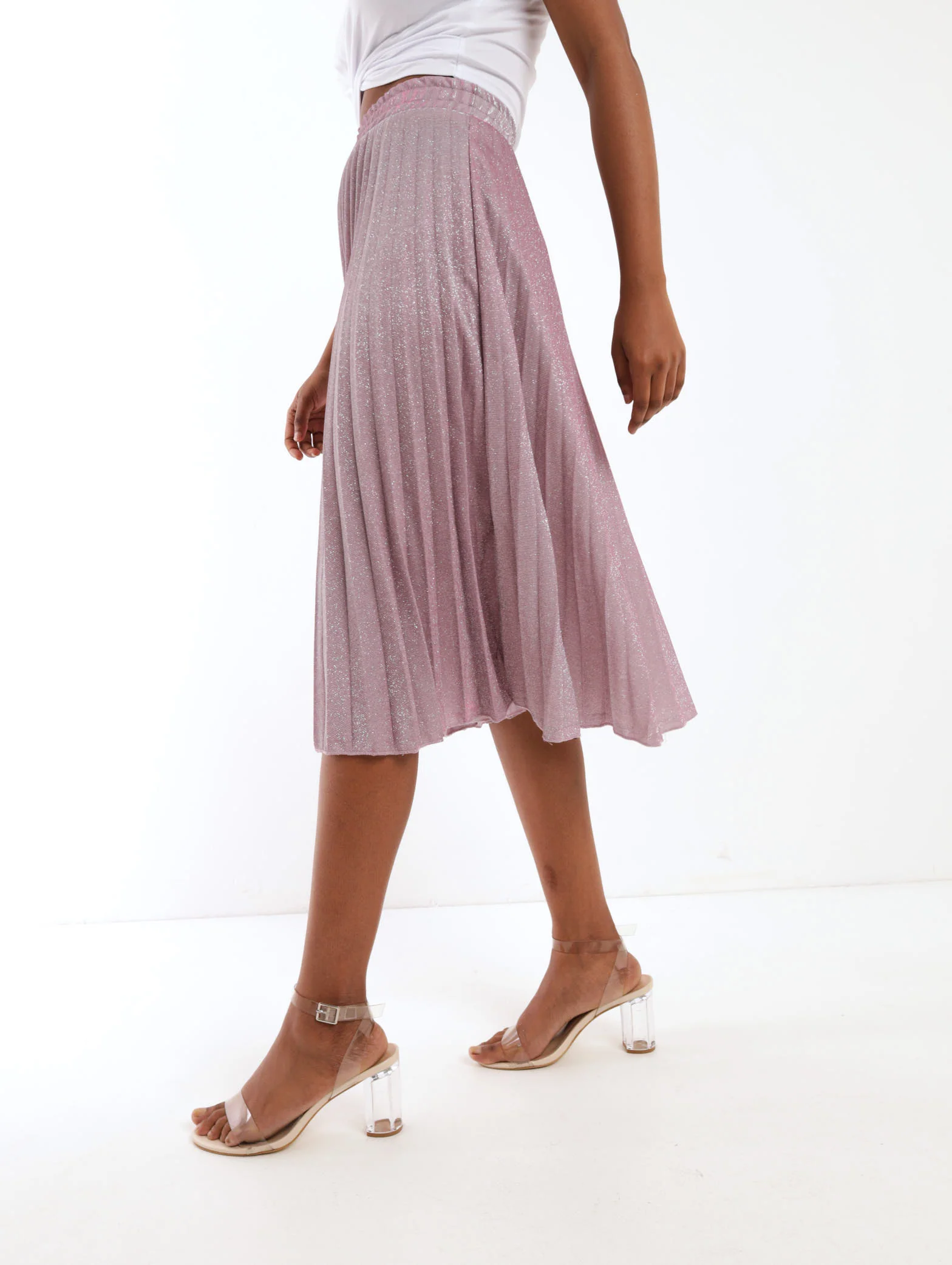 Pleated Lurex Skirt - Pink - Image 2