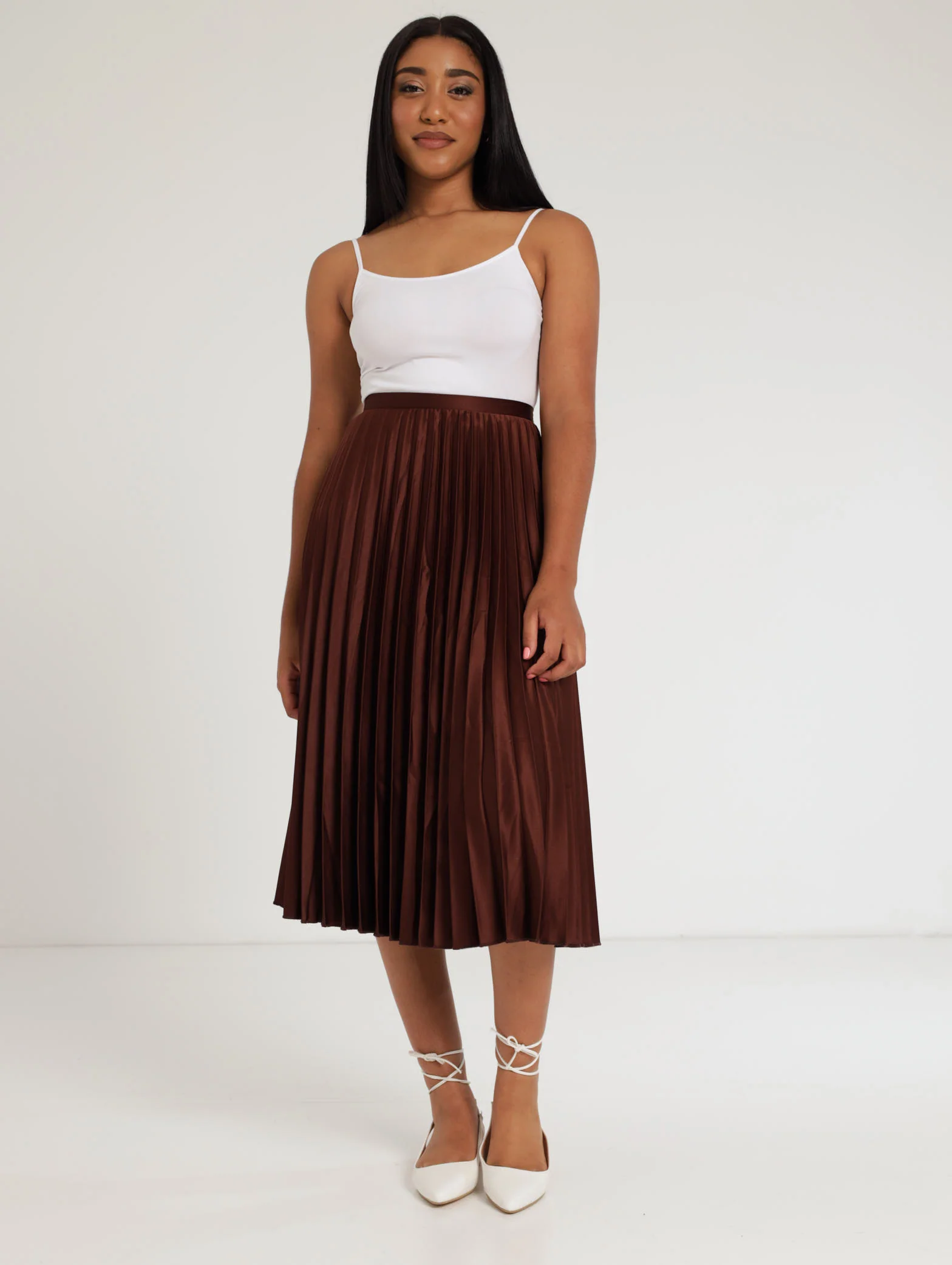 Pleated Midi Skirt - Brown - Image 2