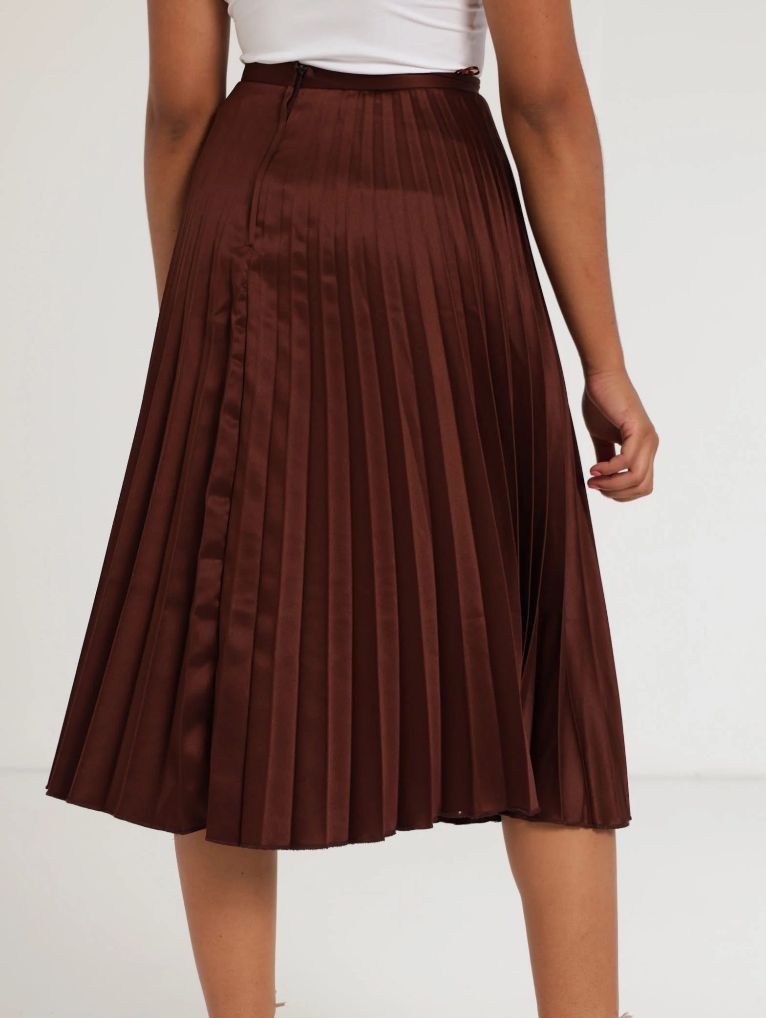 Pleated Midi Skirt - Brown - Image 4