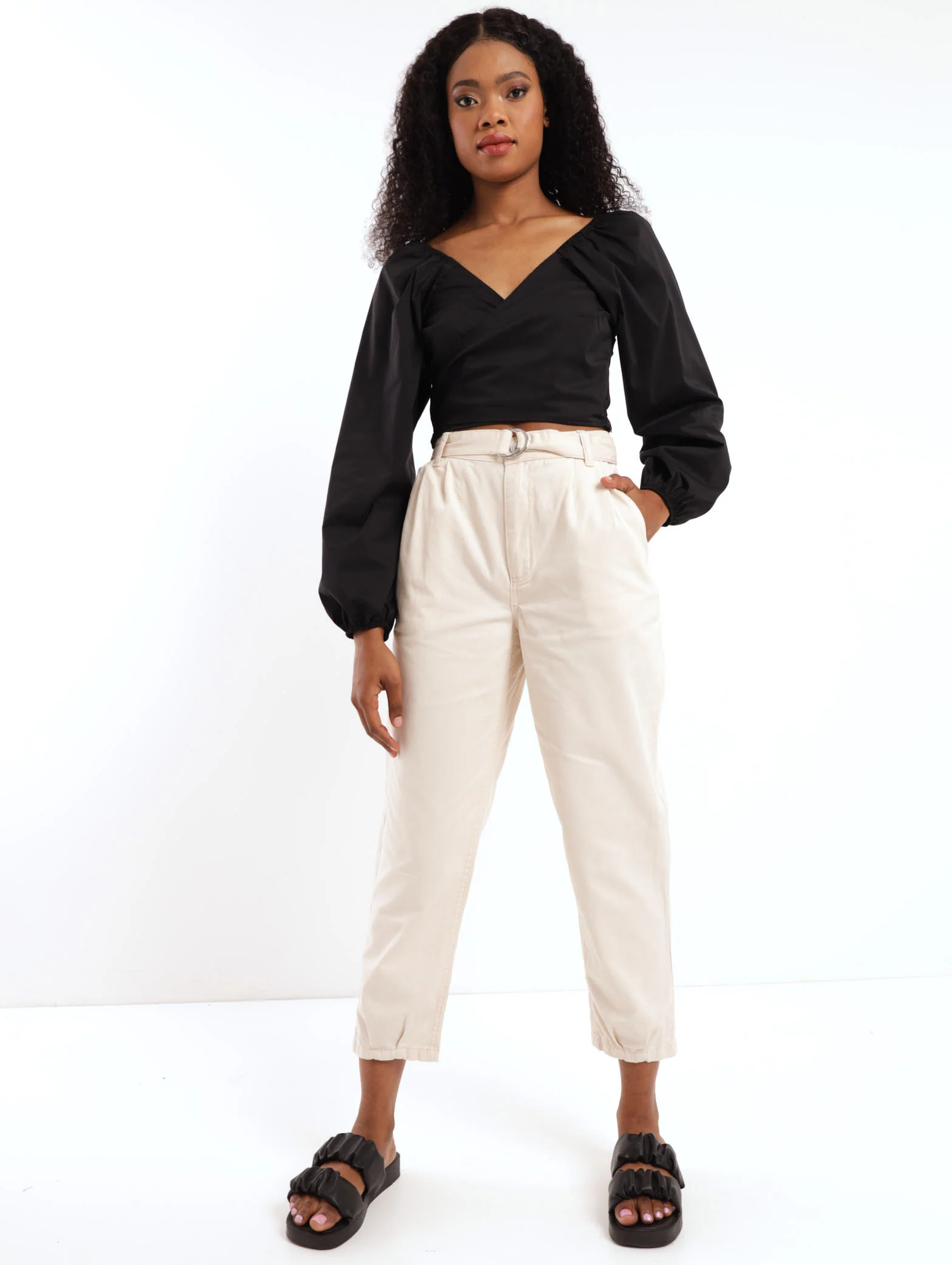Pleated Mom Pant - Cream - Image 2