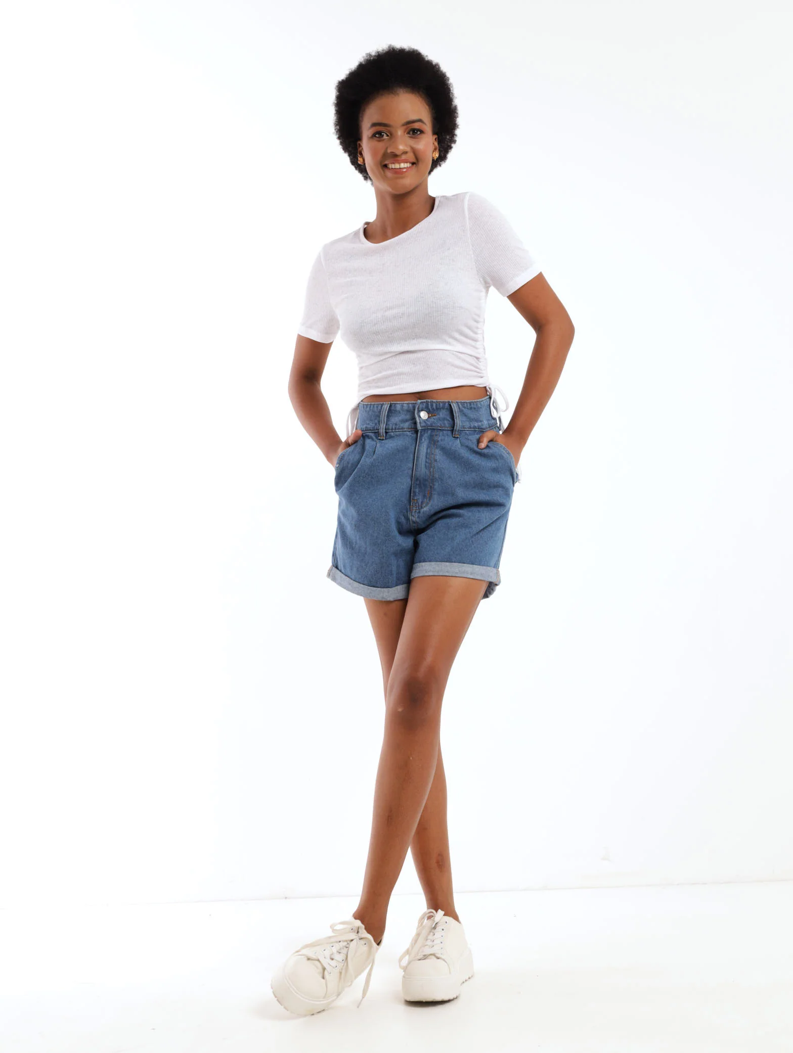 Pleated Roll-Up Short - Stonewash - Image 2