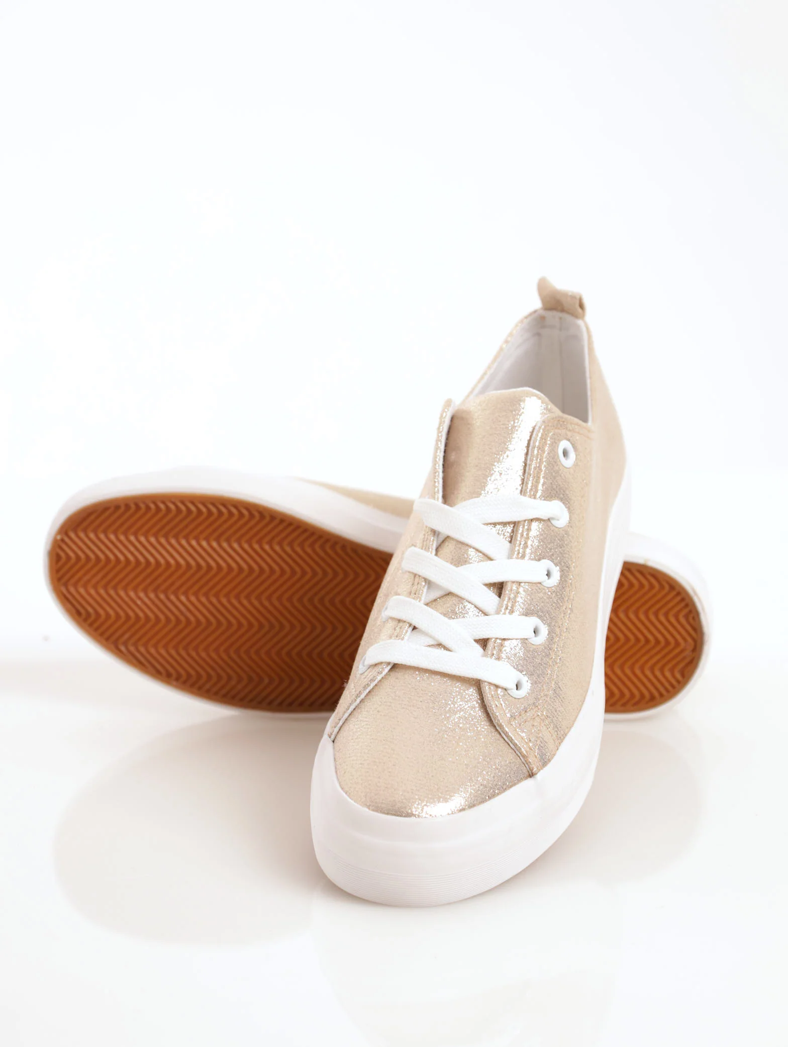 Plimsole Vulcanized Shiny Sneaker - Champagne