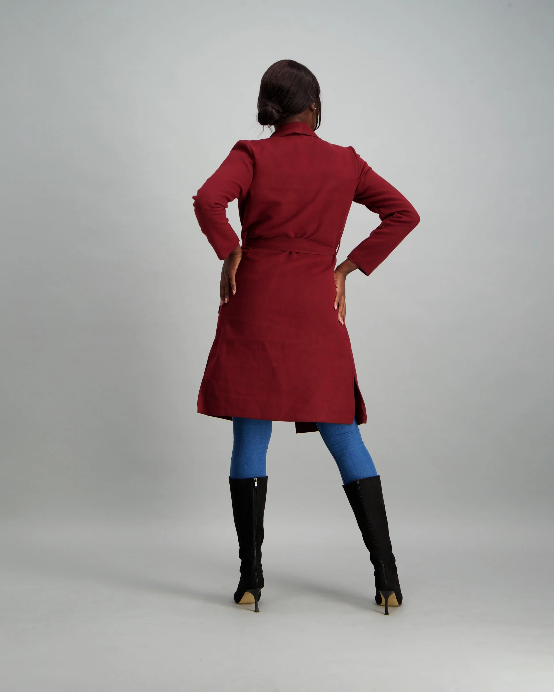 Pocket Detail Jacket with High Slit - Burgundy - Image 4