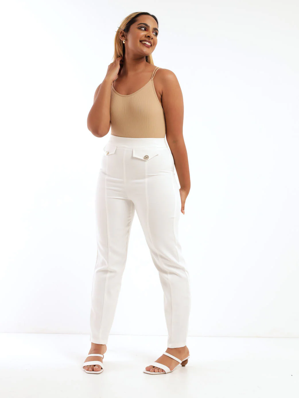 Pocket Front Slim Leg Pant - White - Image 2