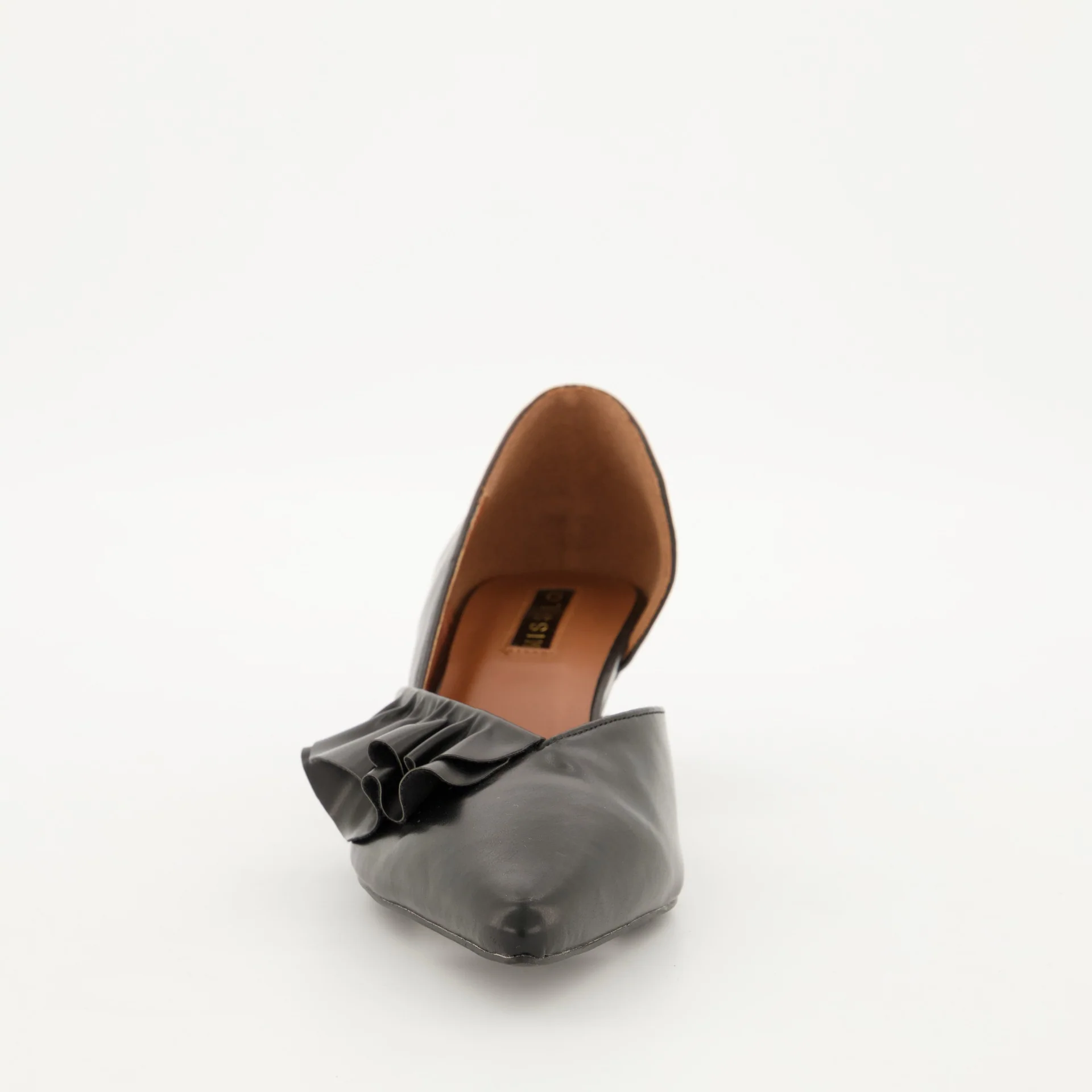Pointed Dorsay Kitten Heel with Side Frill - Black - Image 3
