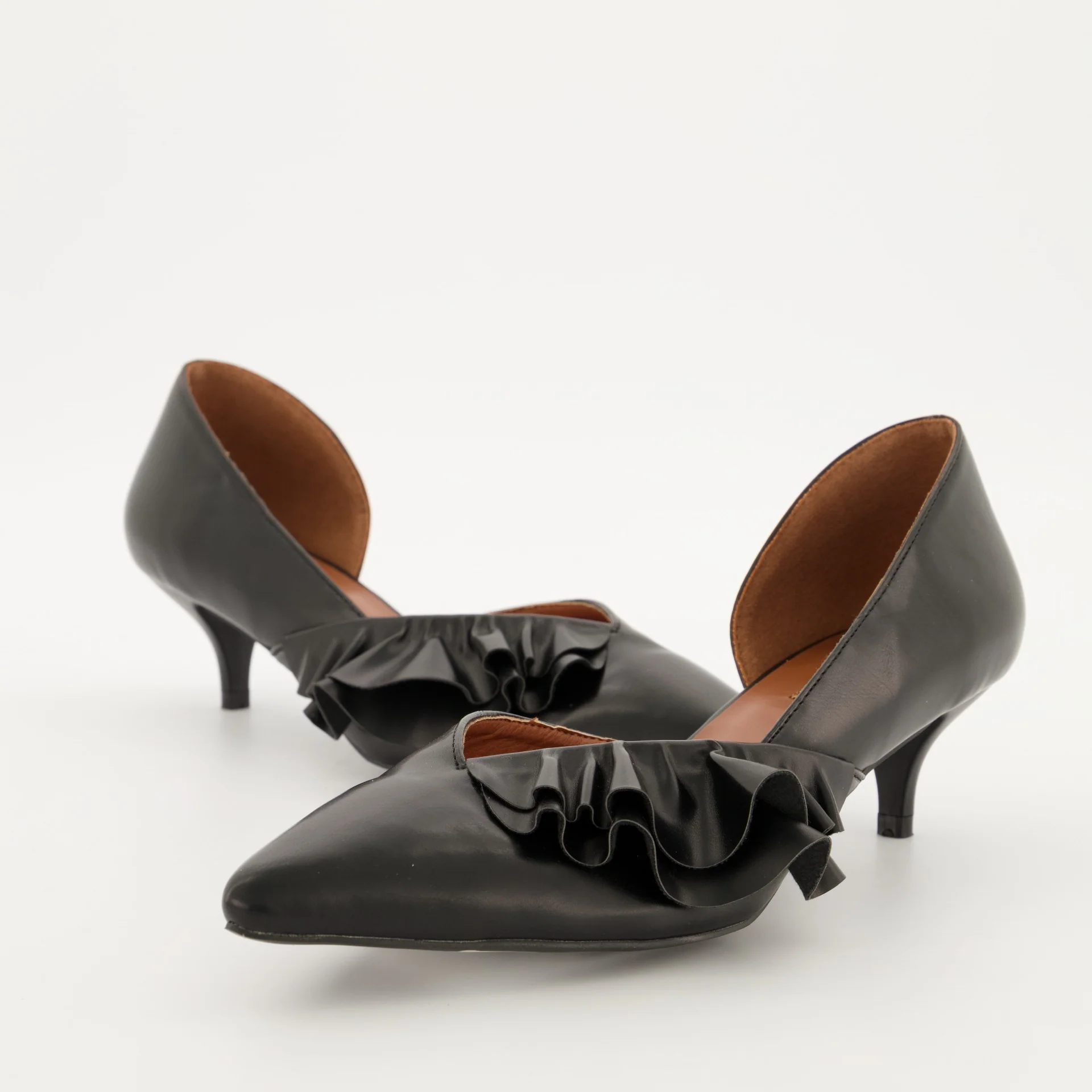 Pointed Dorsay Kitten Heel with Side Frill - Black - Image 6