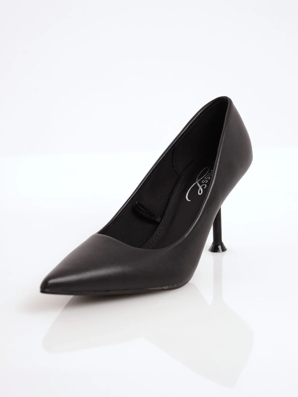 Pointy Mid Stiletto Court With Heel Tip Detail - Black - Image 2