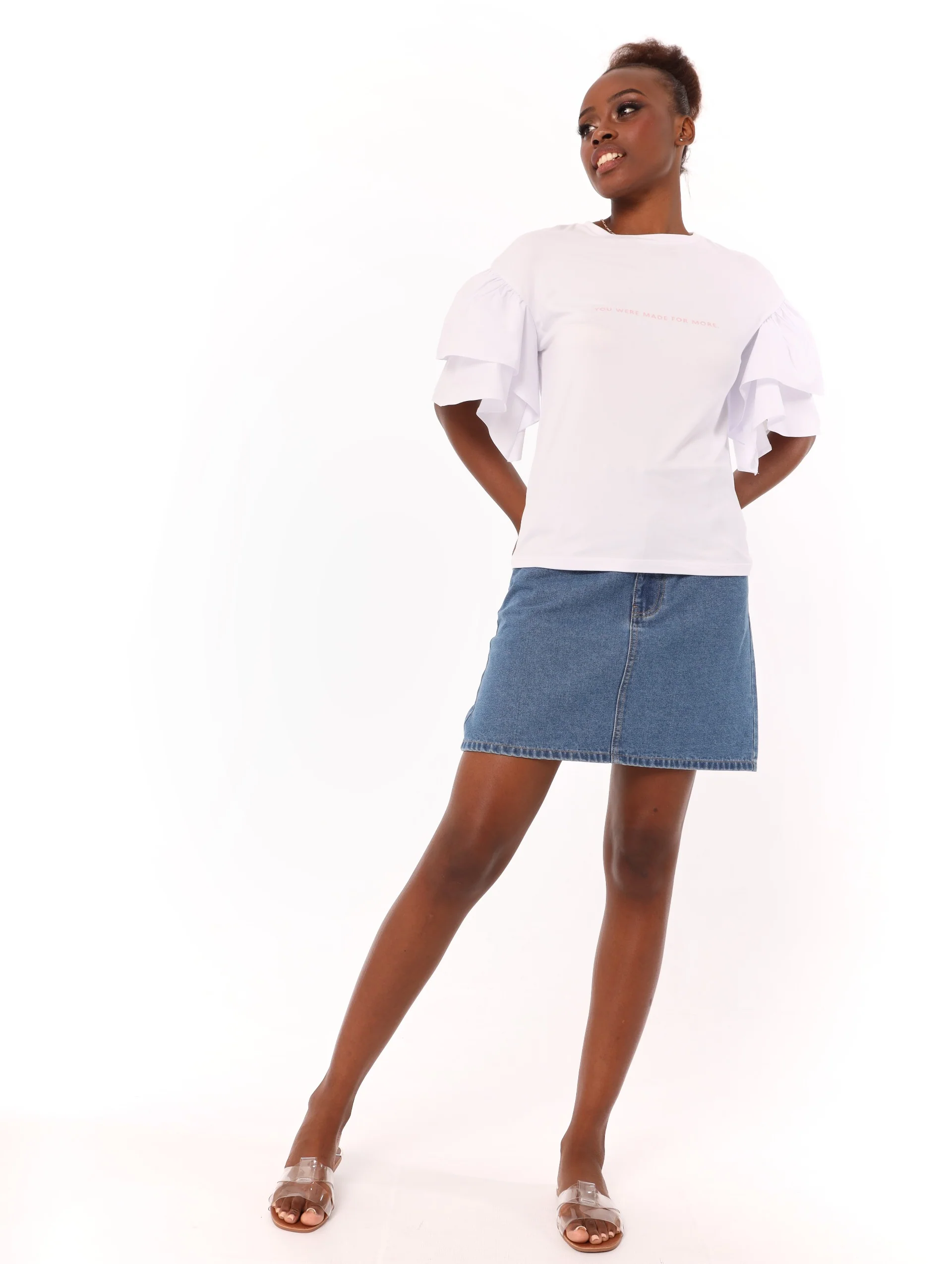 Poplin Double Frill Sleeve Top - White - Image 2