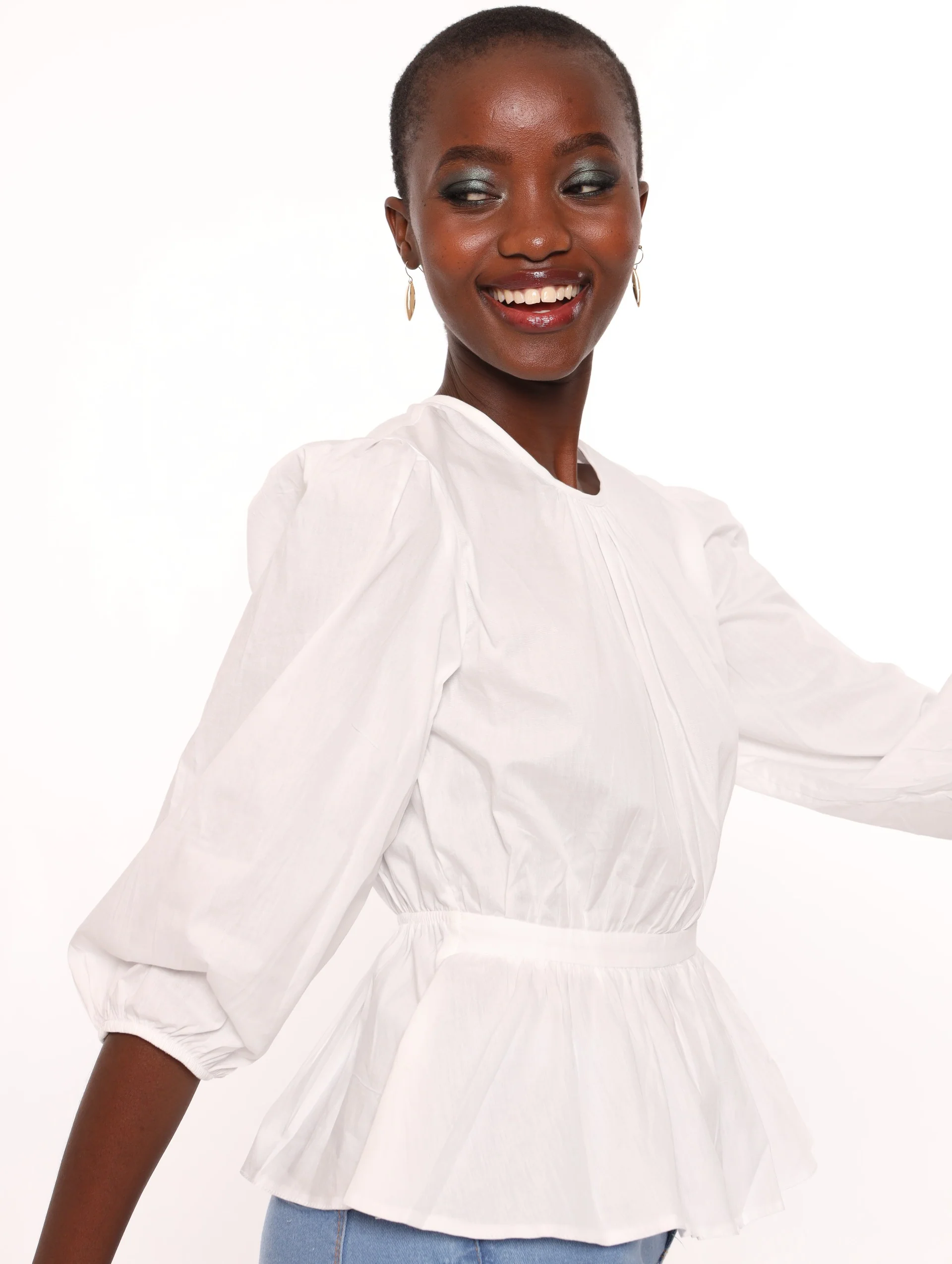 Poplin Peplum Blouse - White