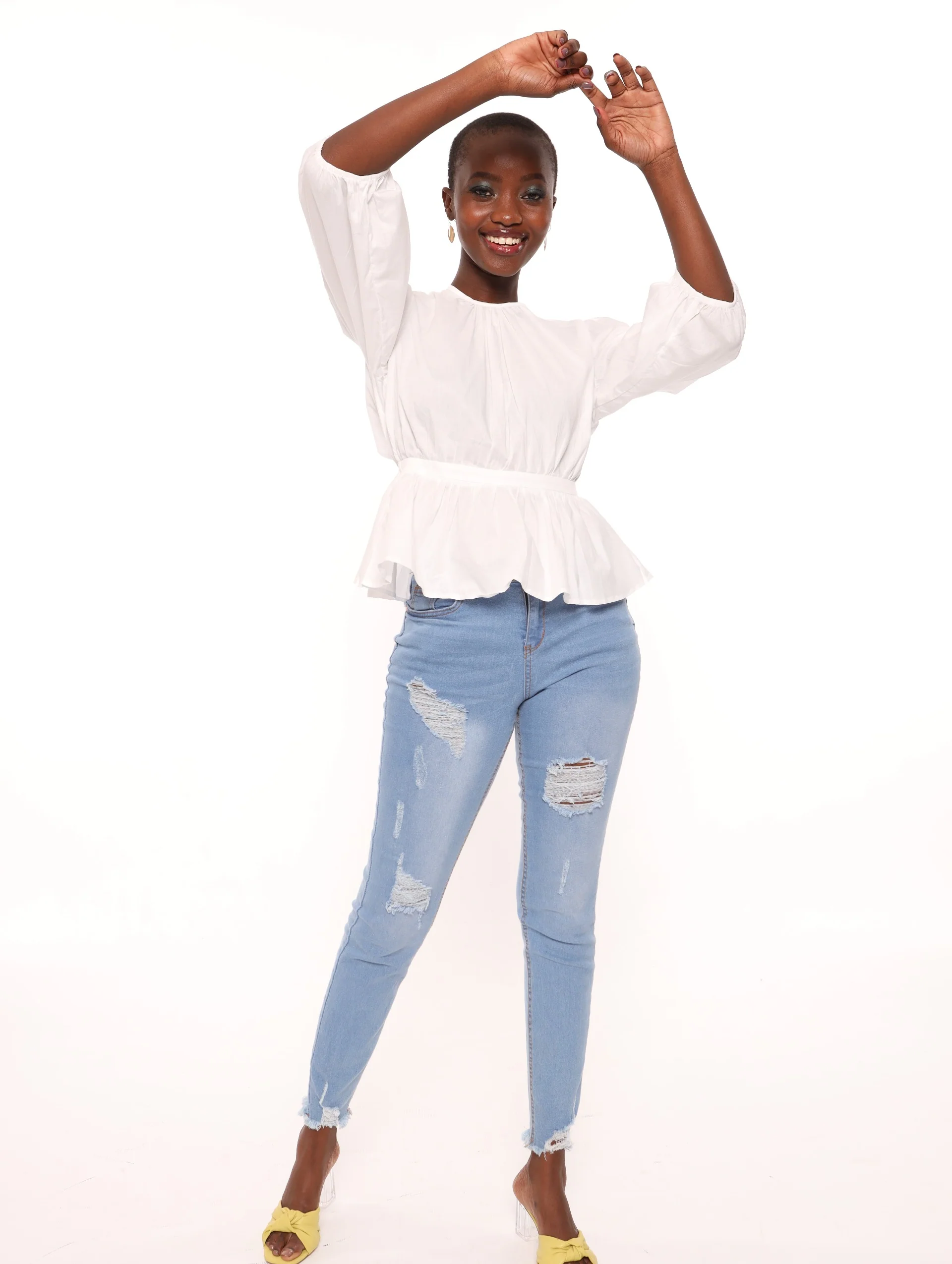 Poplin Peplum Blouse - White - Image 2