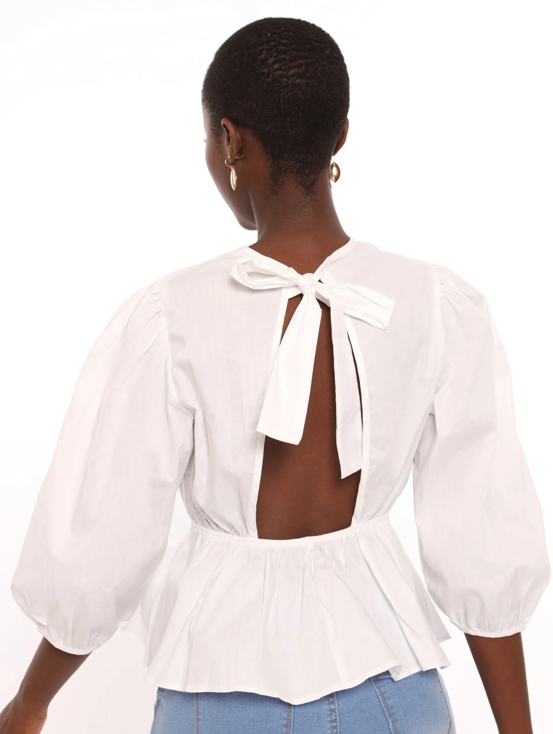 Poplin Peplum Blouse - White - Image 3