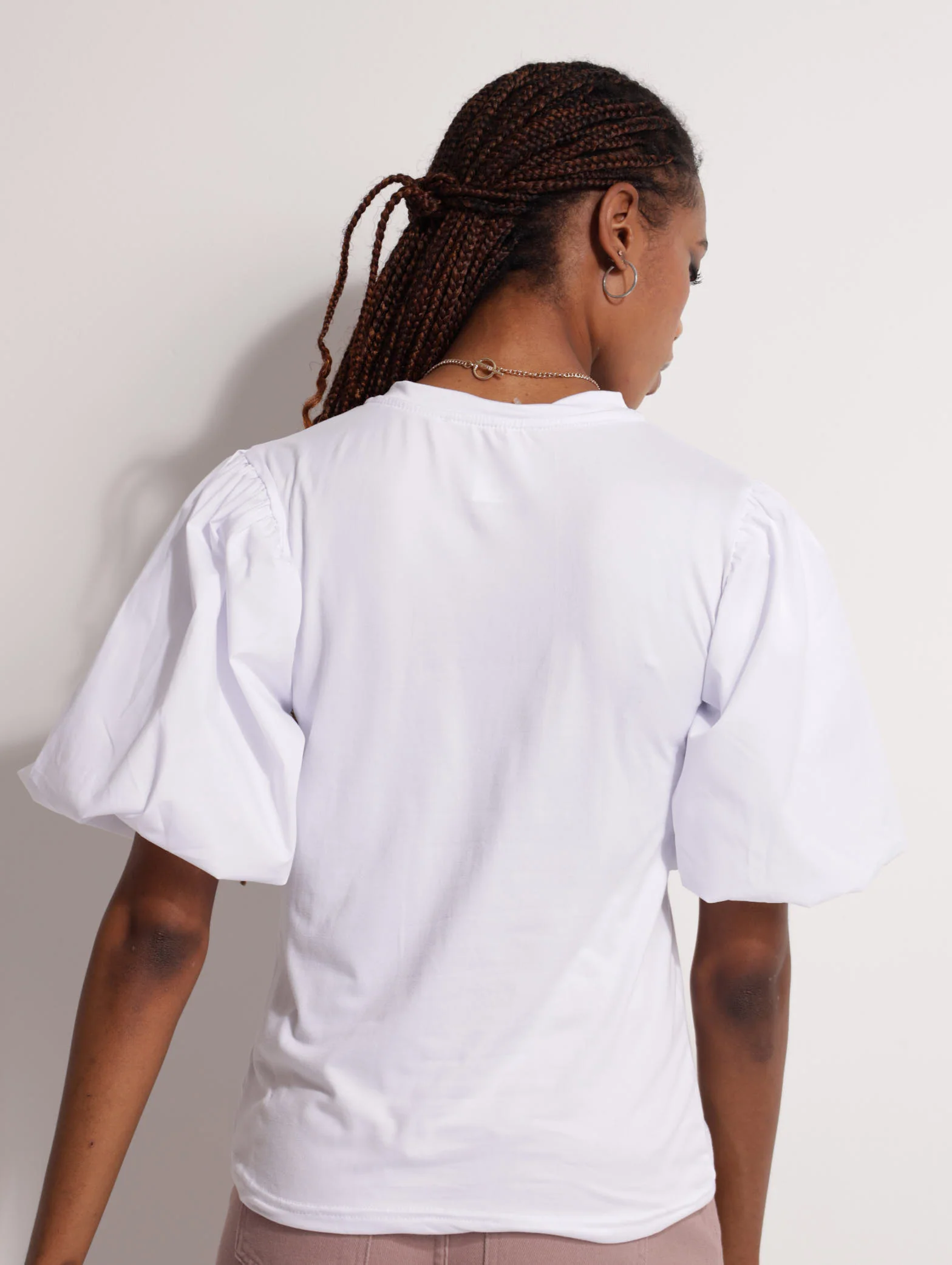 Poplin Puff Short Sleeve Top - White - Image 3