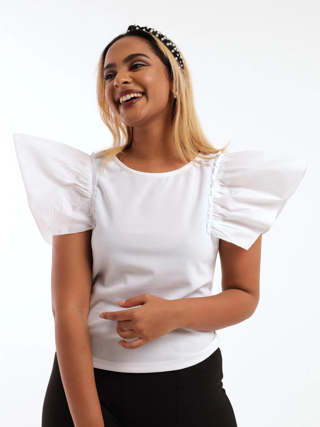 Poplin Puff Sleeve Top - White