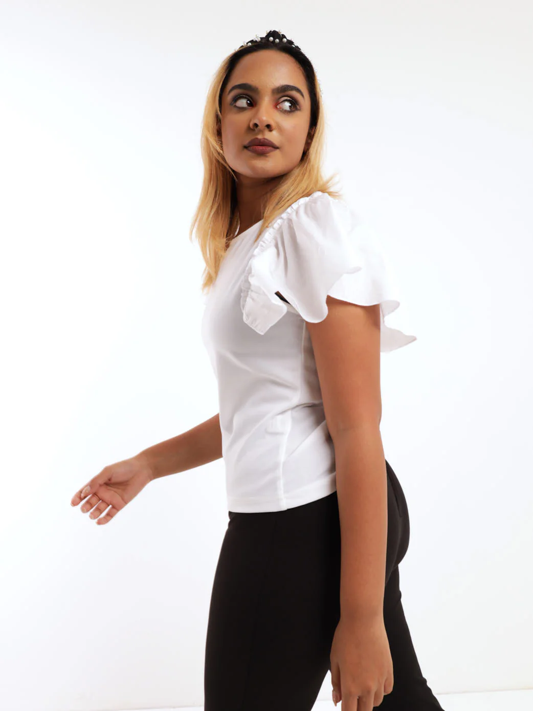 Poplin Puff Sleeve Top - White - Image 3