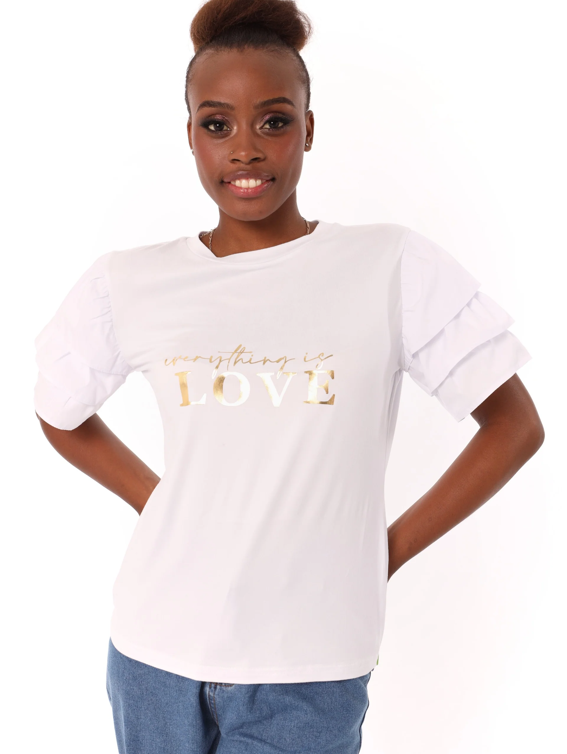 Poplin Tiered Sleeve Top - White