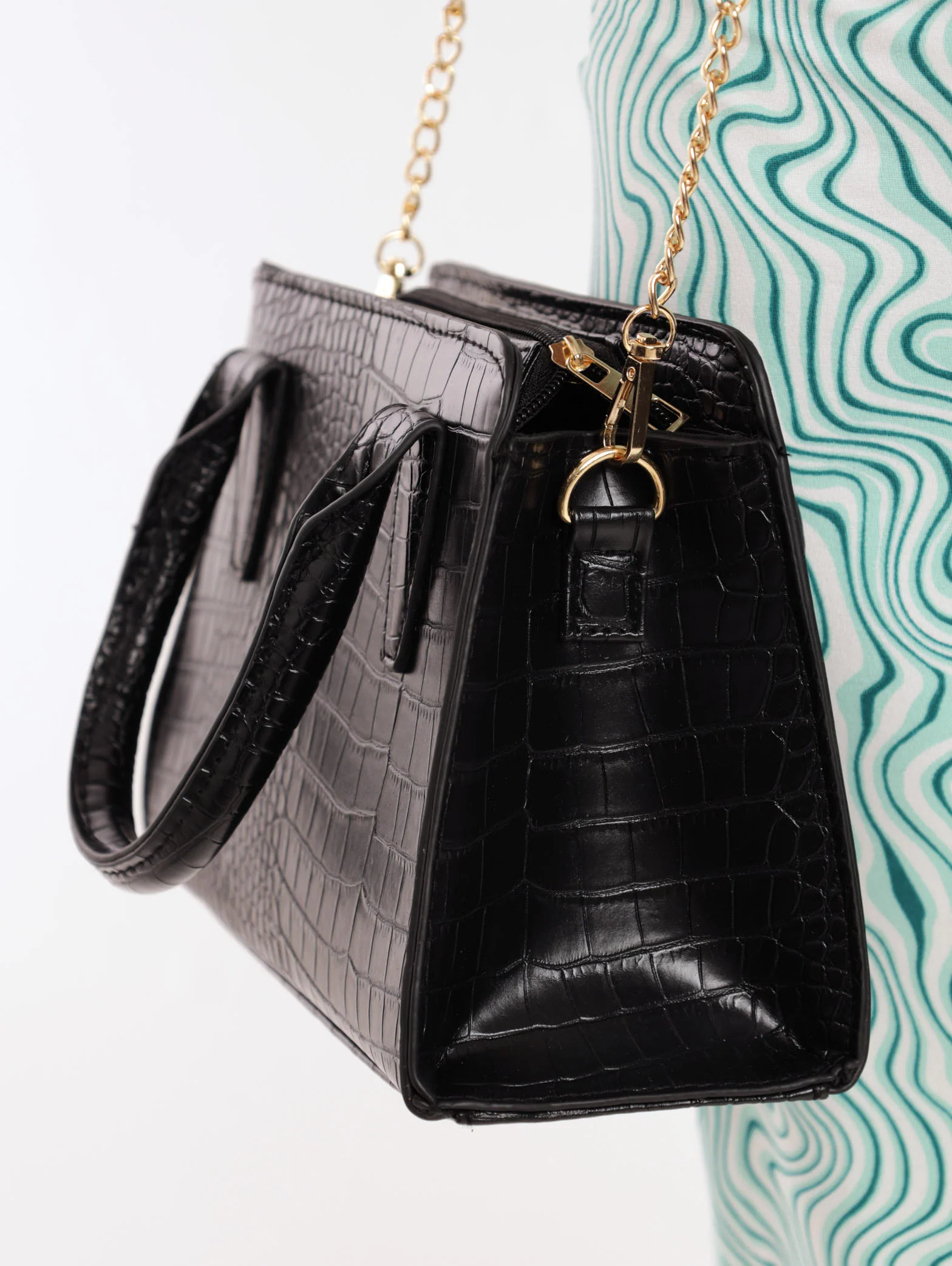 Printed Strap Tote Bag - Black - Image 3