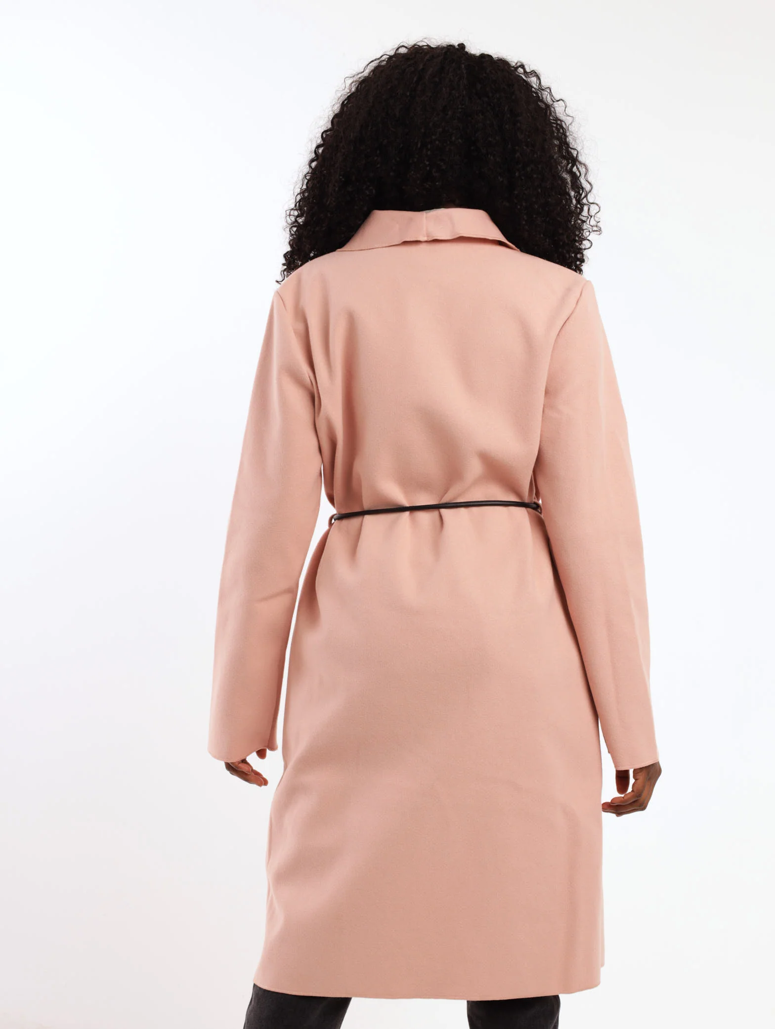 PU Belted Unlined Melton Jacket - Light Pink - Image 4