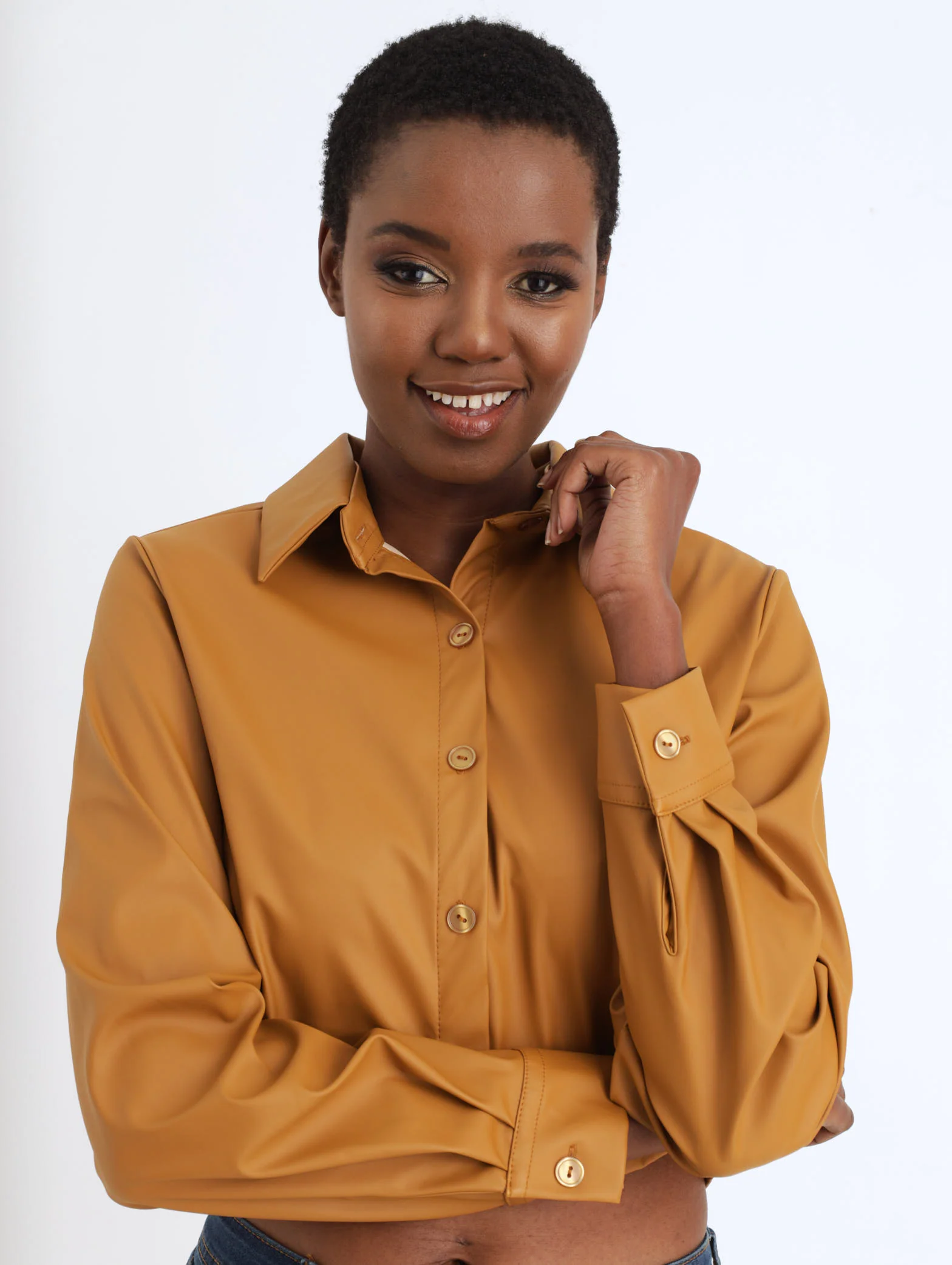 PU Crop Shirt Jacket - Tan