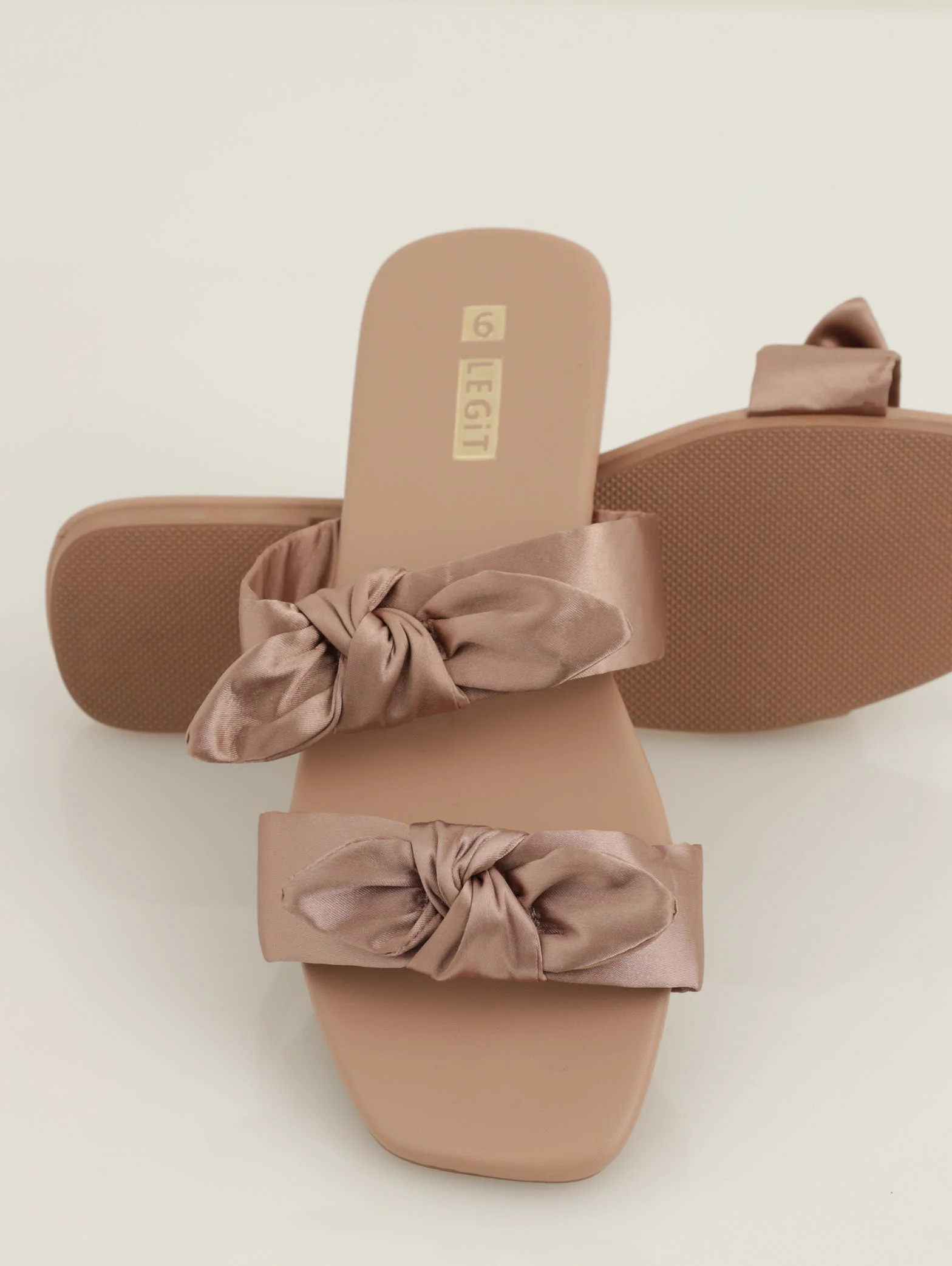 PU Double Strap Bow Mule Sandal - Champagne
